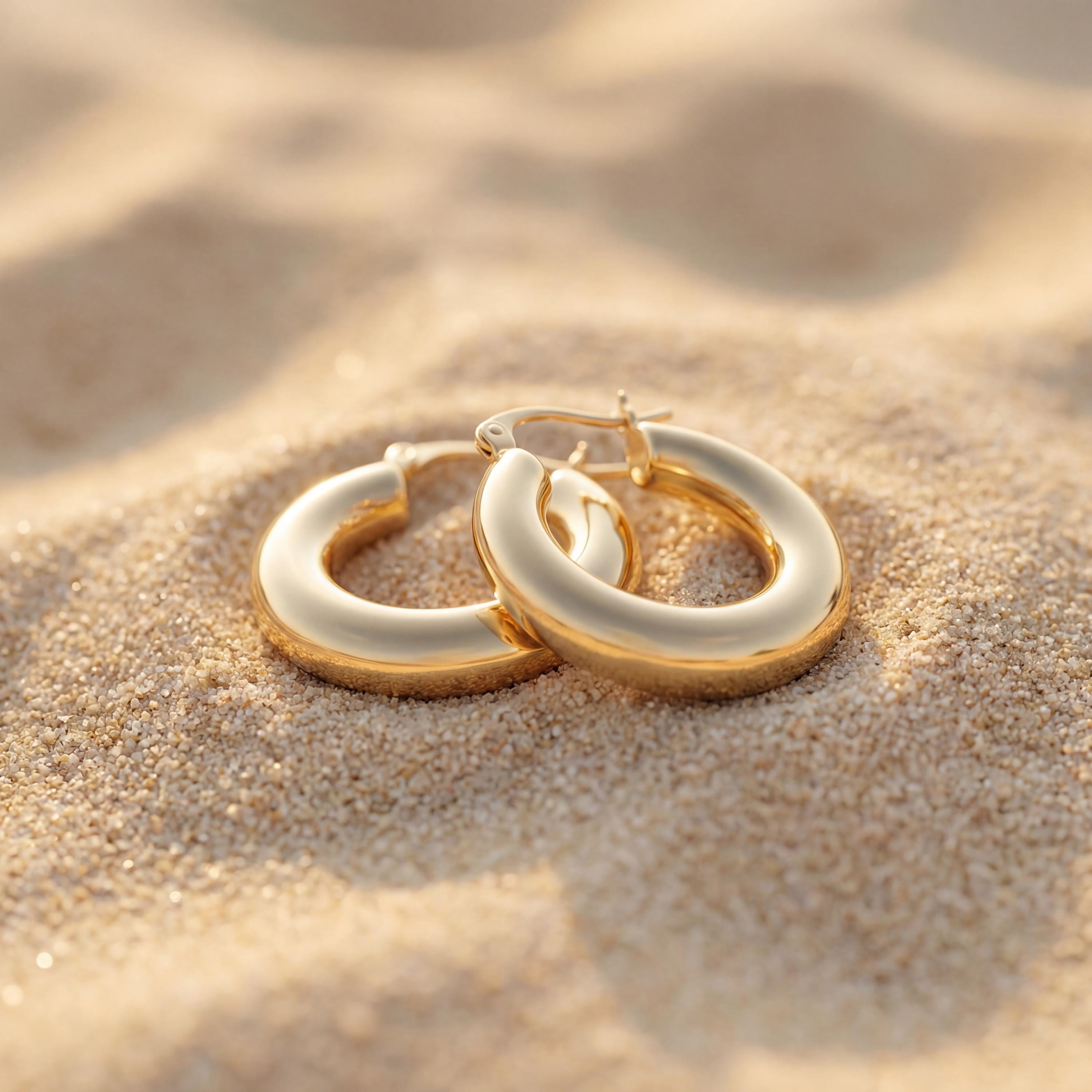 14K Solid Gold Thick Hoop Earrings, Handmade Chunky Huggie Hoops, Minimal Jewelry