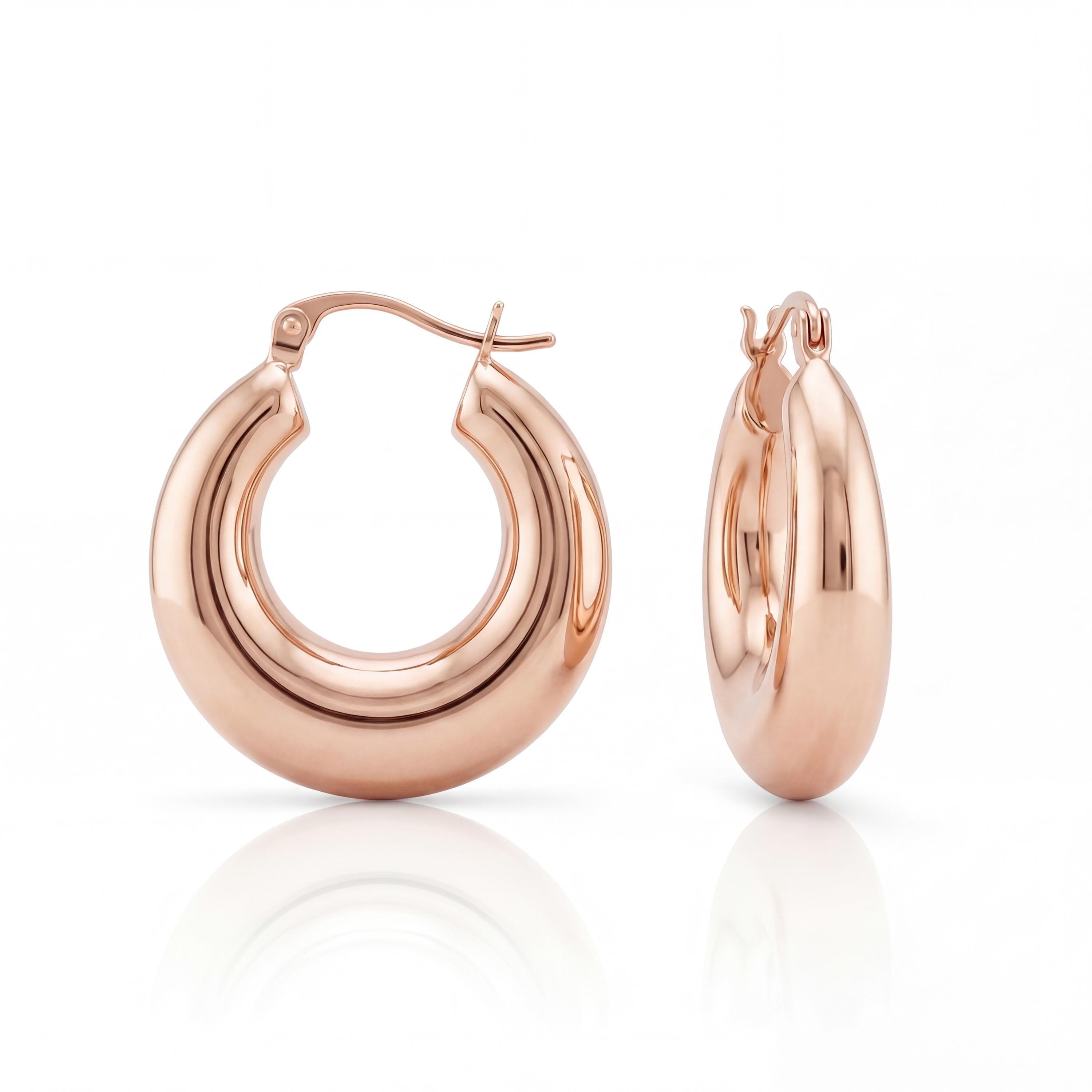 14K solid gold thick hoop earrings, close-up detail