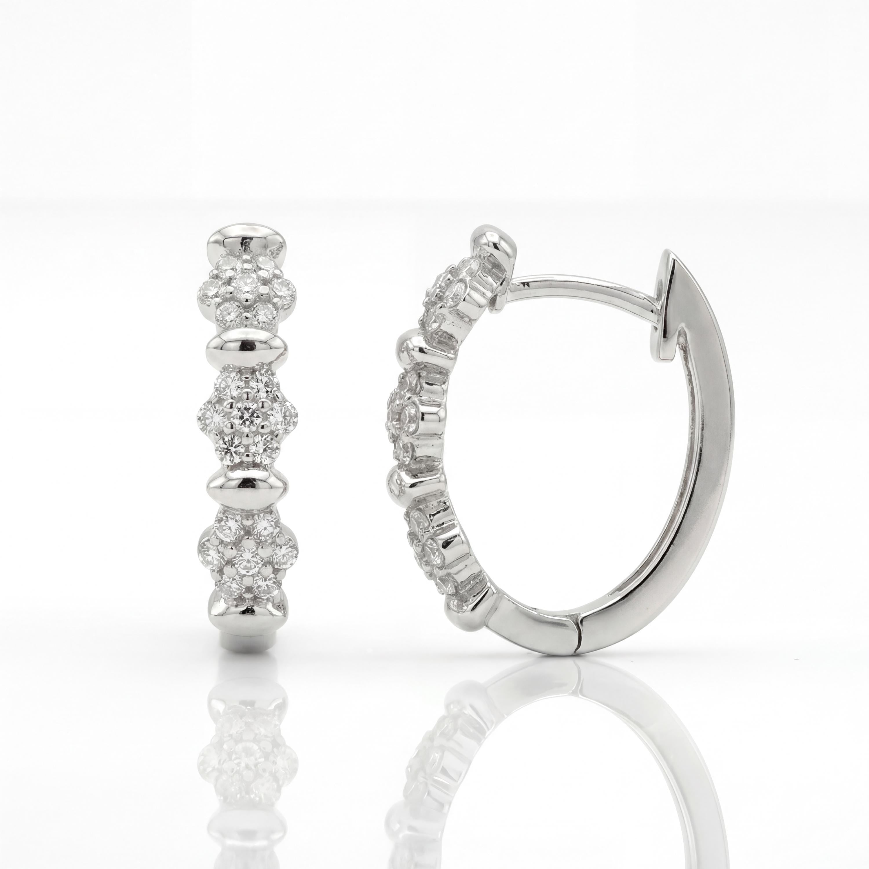 14K Solid Gold Pavé Hoop Earrings, Handmade Minimal Huggie for Women, Everyday Luxury Jewelry