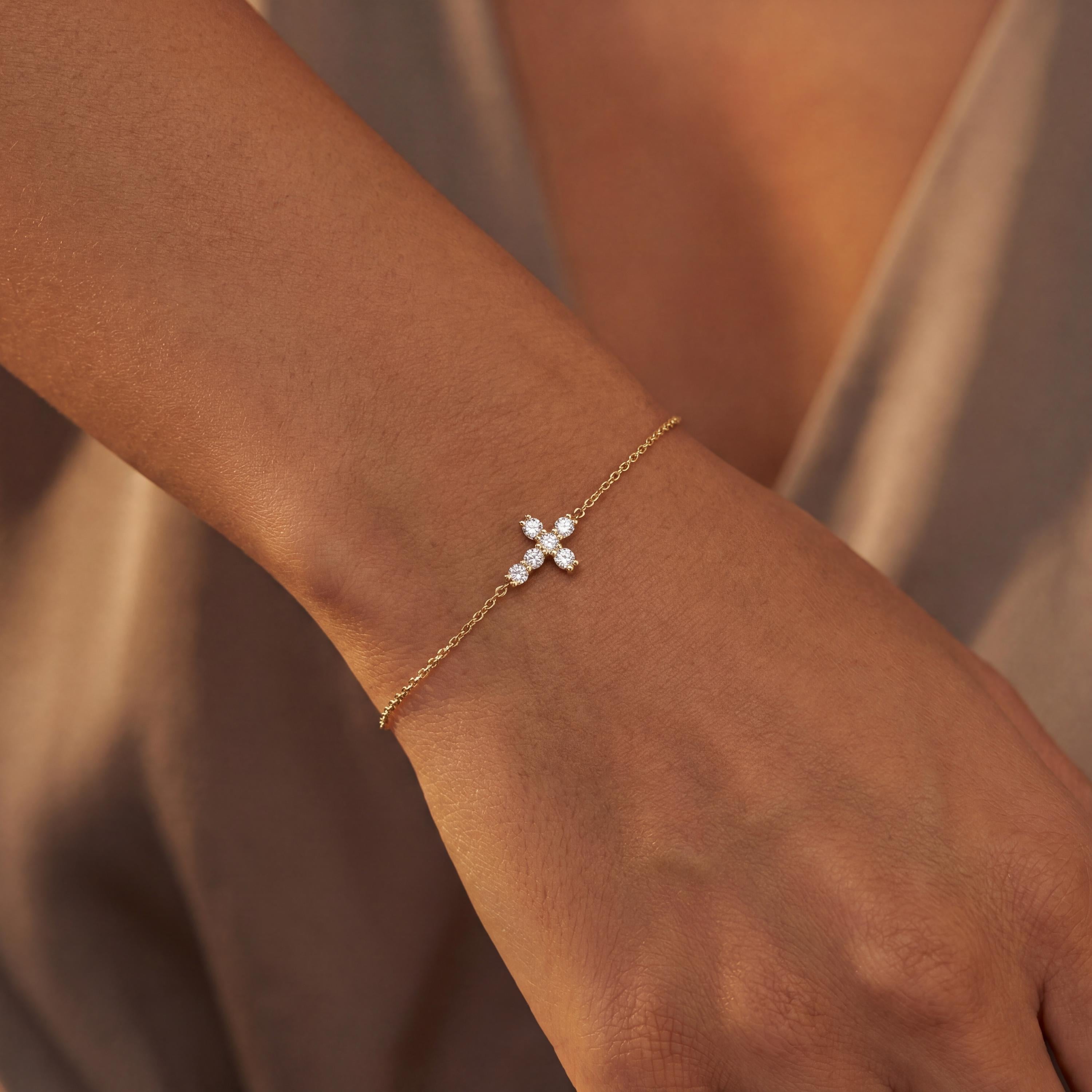 14K Solid Gold Cross Bracelet, Minimal Christian, Luxury Faith Bracelet, Dainty Religious Jewelry