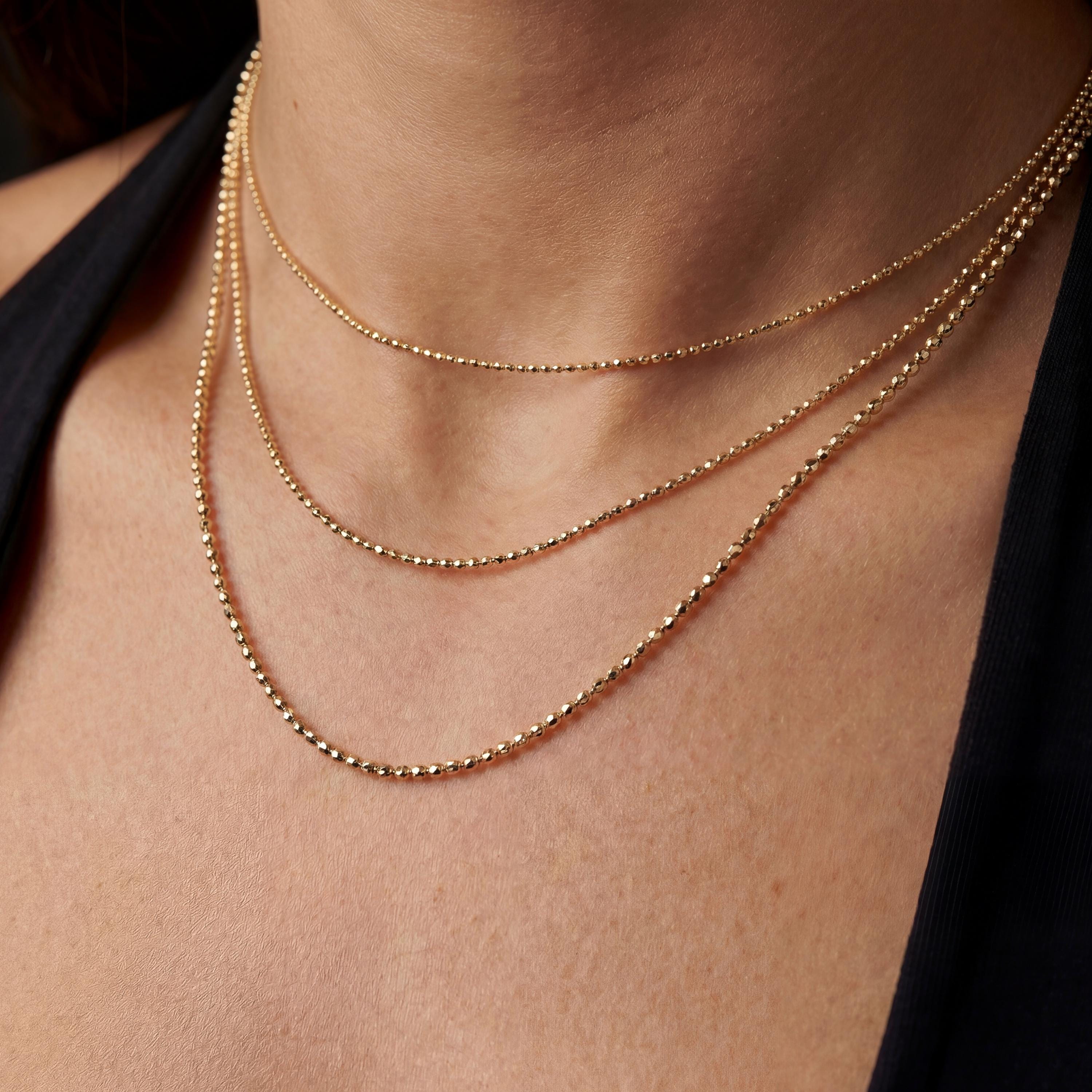 14K Solid Gold Ball Chain Necklace Minimal Beaded 1mm 1.2mm 1.5mm Everyday Fine Jewelry