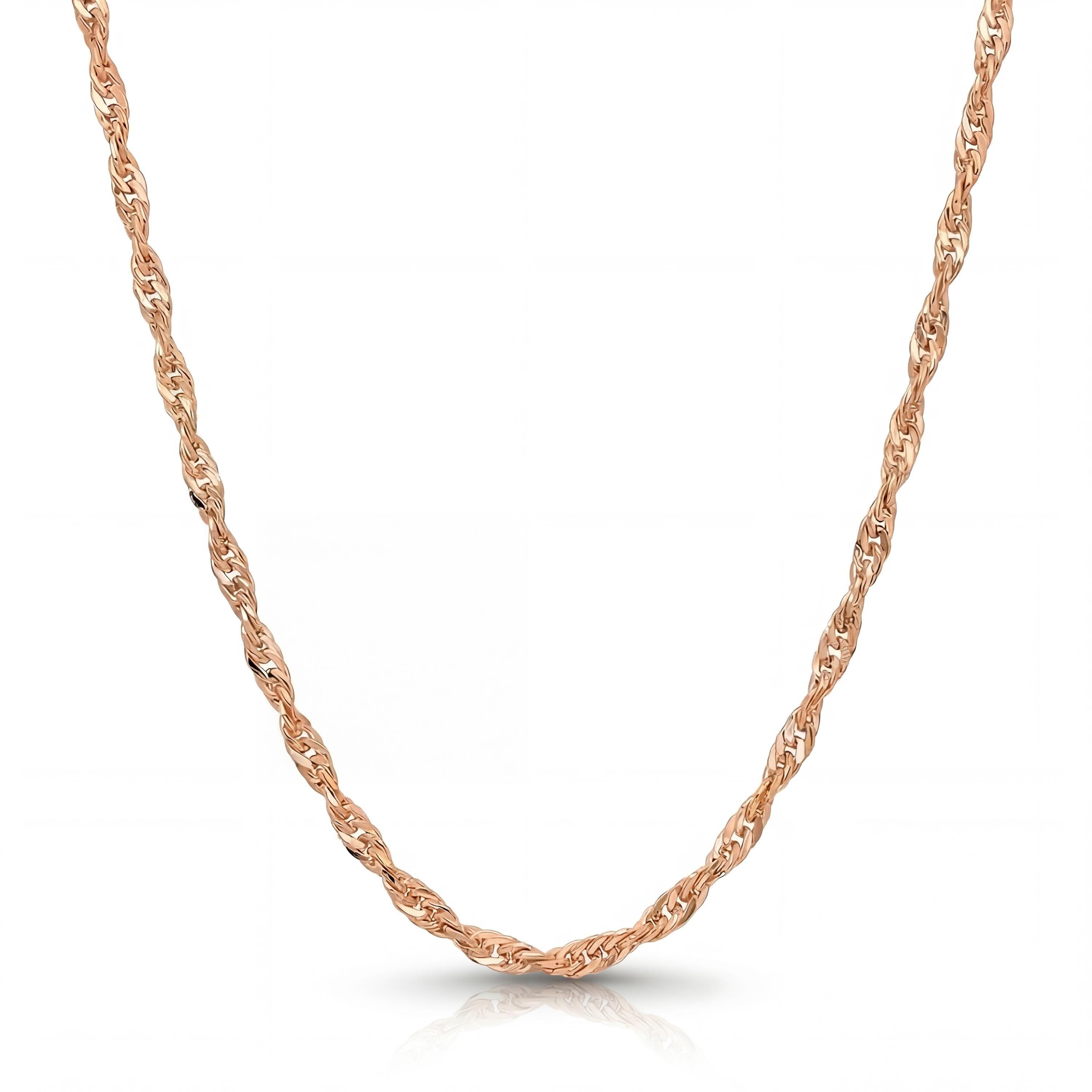 14K solid gold Singapore chain necklace, close-up detail
