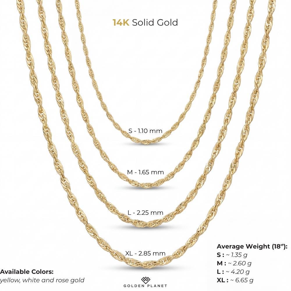 14K Solid Gold Singapore Chain Necklace, Twisted Rope, Minimal Elegant Layering Jewelry
