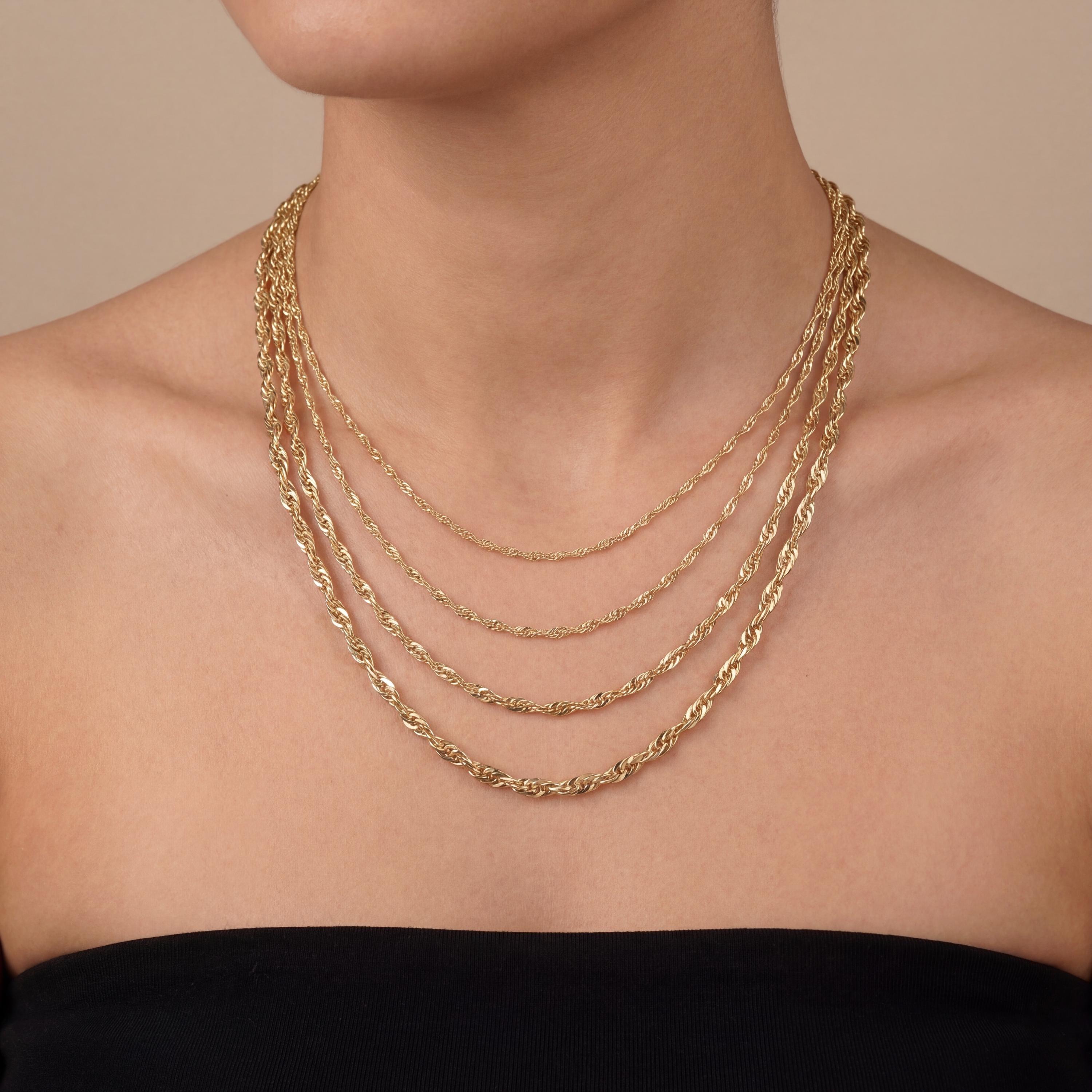 14K solid gold Singapore chain necklace worn