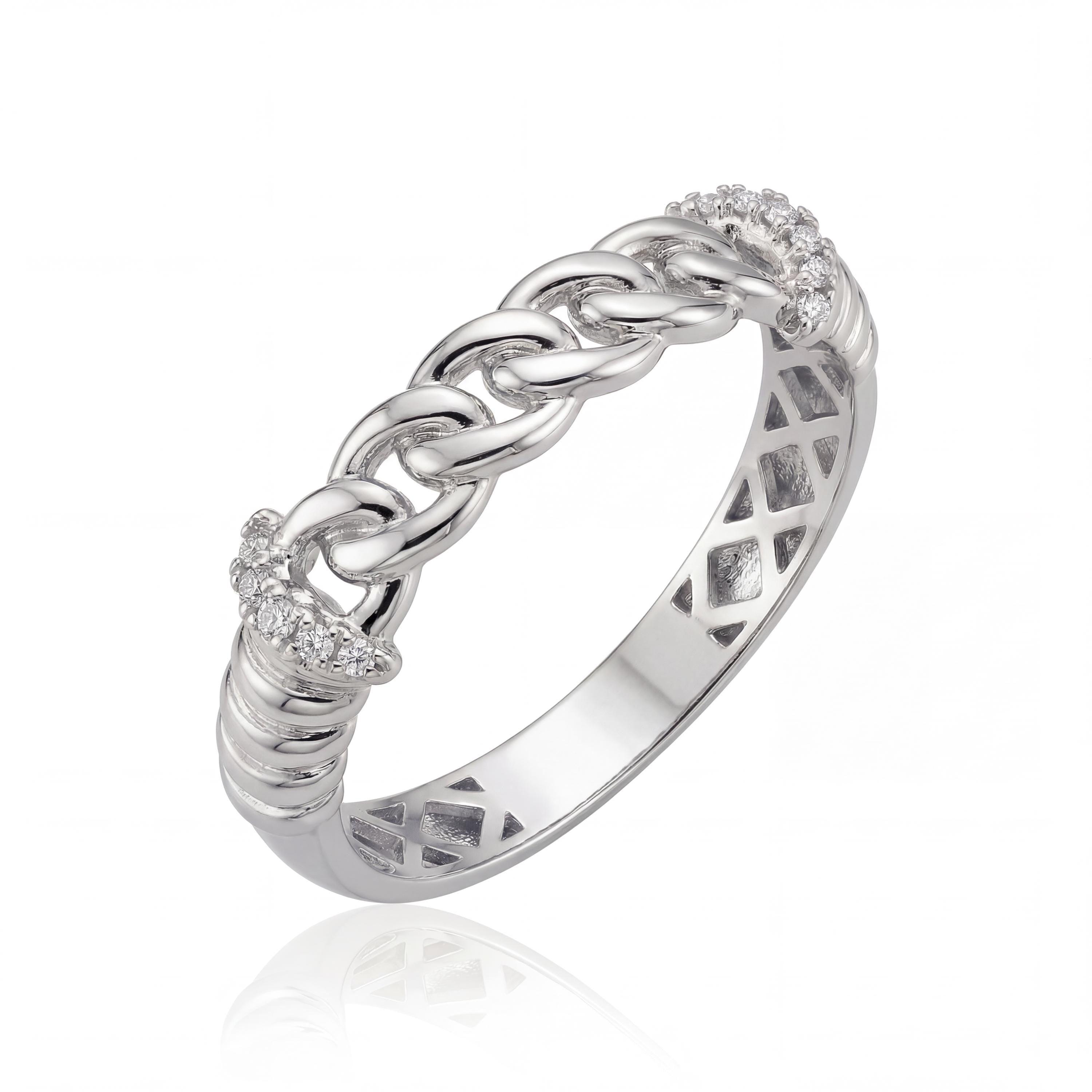 14K Solid Gold Curb Chain Link Ring, Pavé Accent - Minimal Elegant Fine Jewelry Women