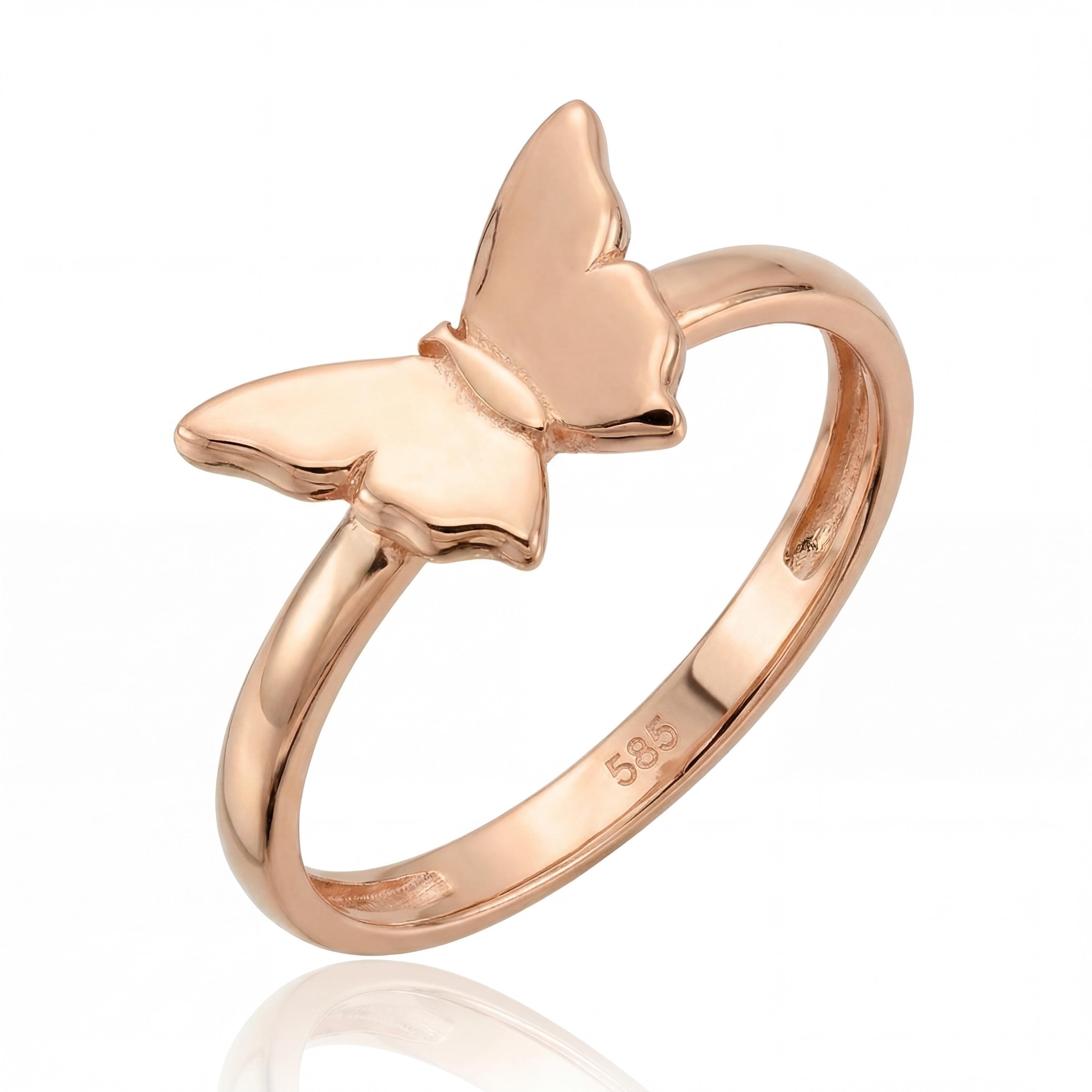 14K Solid Gold Butterfly Ring, Handmade Minimal Nature Inspired Fine Jewelry, Gift For Her
