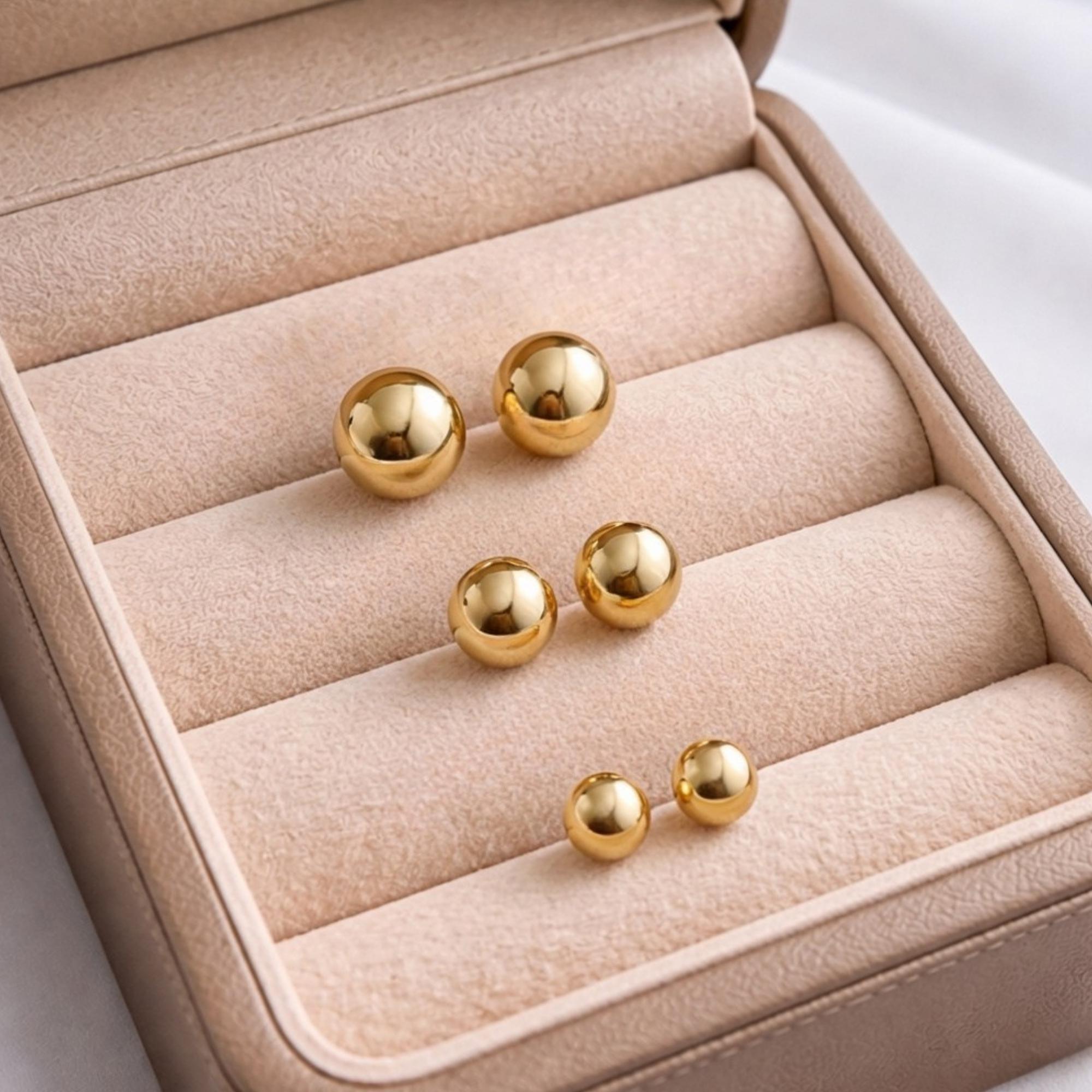 14K solid gold ball stud earrings worn
