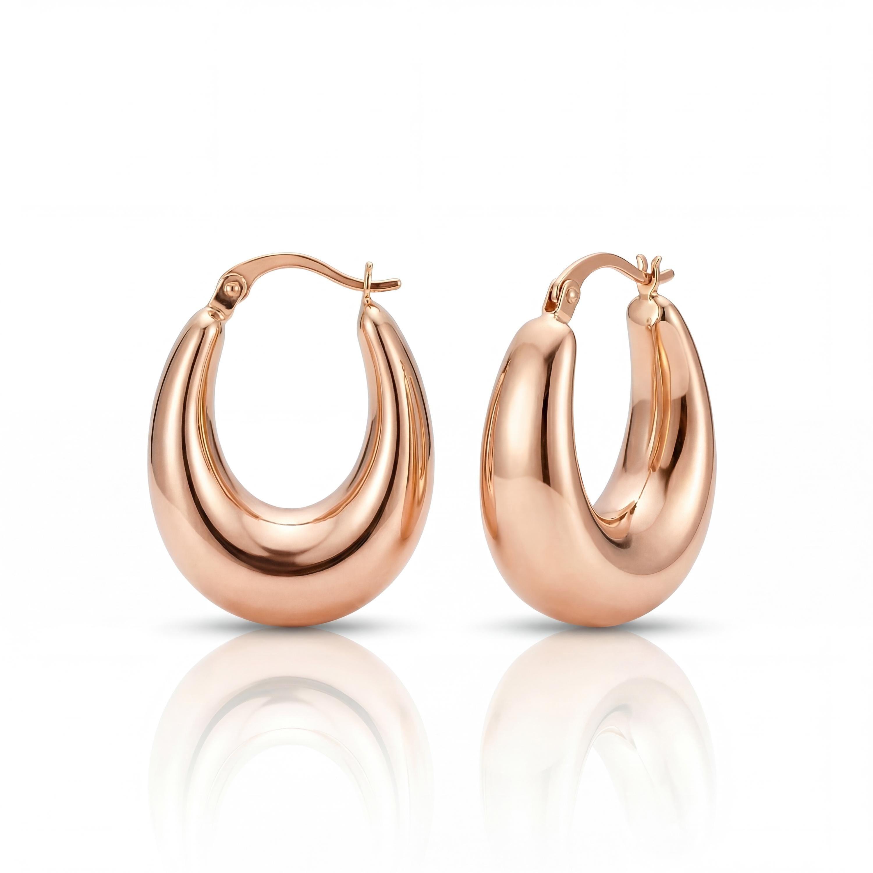 14K solid gold chunky hoop earrings, close-up detail