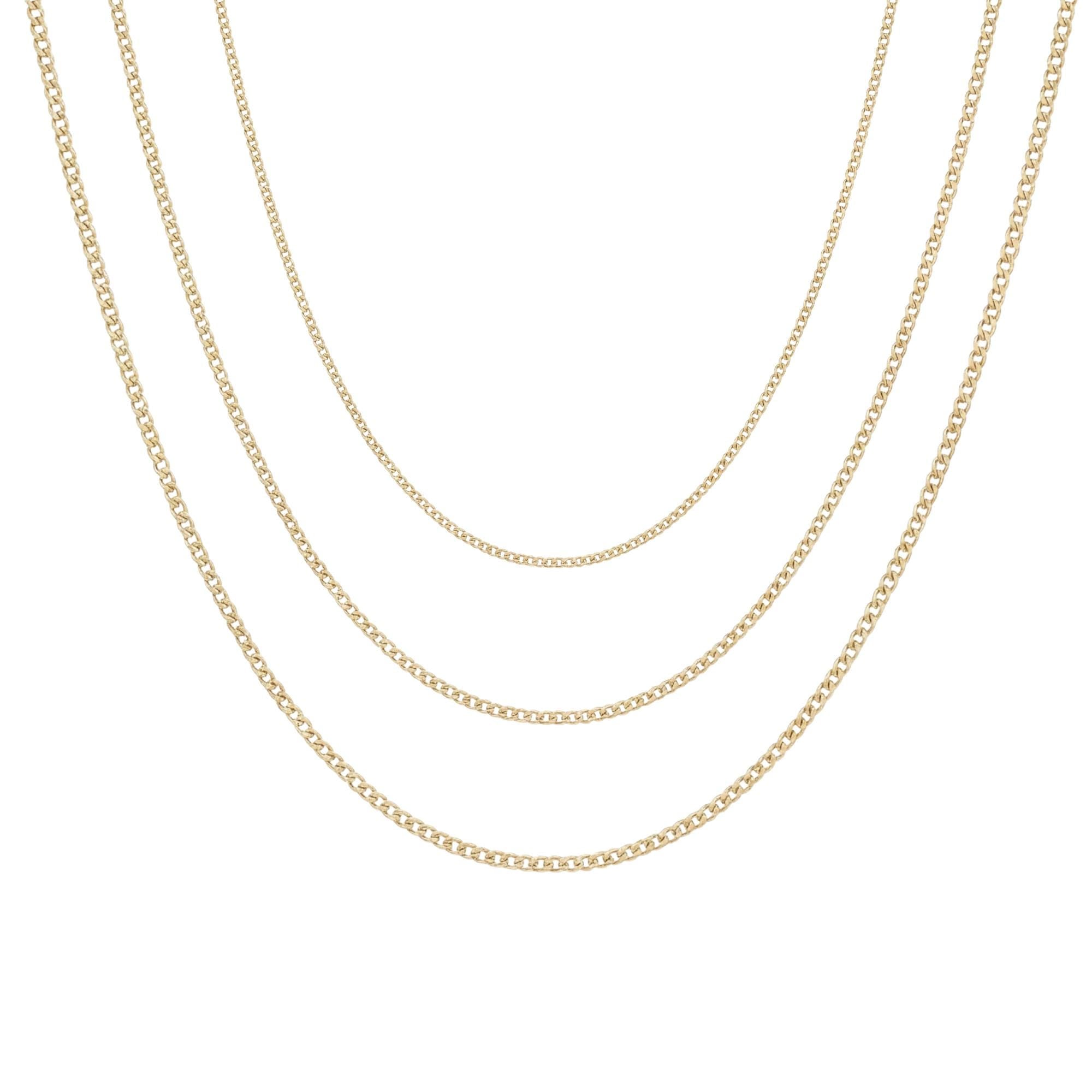 14K Solid Gold Curb Chain Necklace, Gourmet Link Chain - Minimal Dainty Fine Jewelry Layering