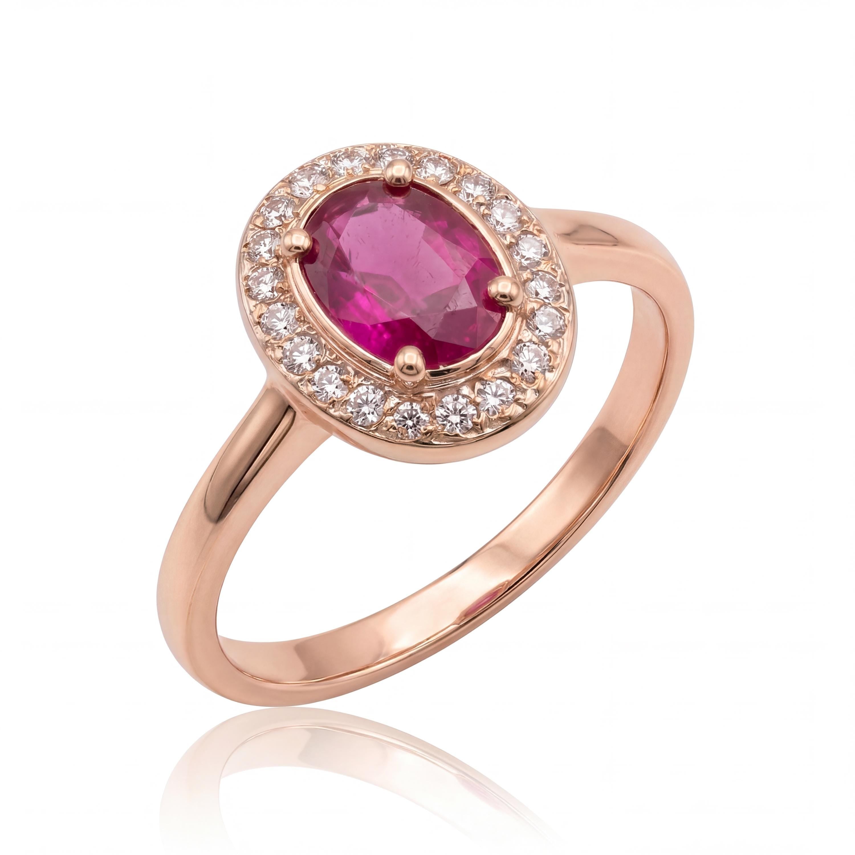 14K Solid Gold Ruby Ring, Oval Halo Lab Grown Pink Stone - Dainty Fine Jewelry