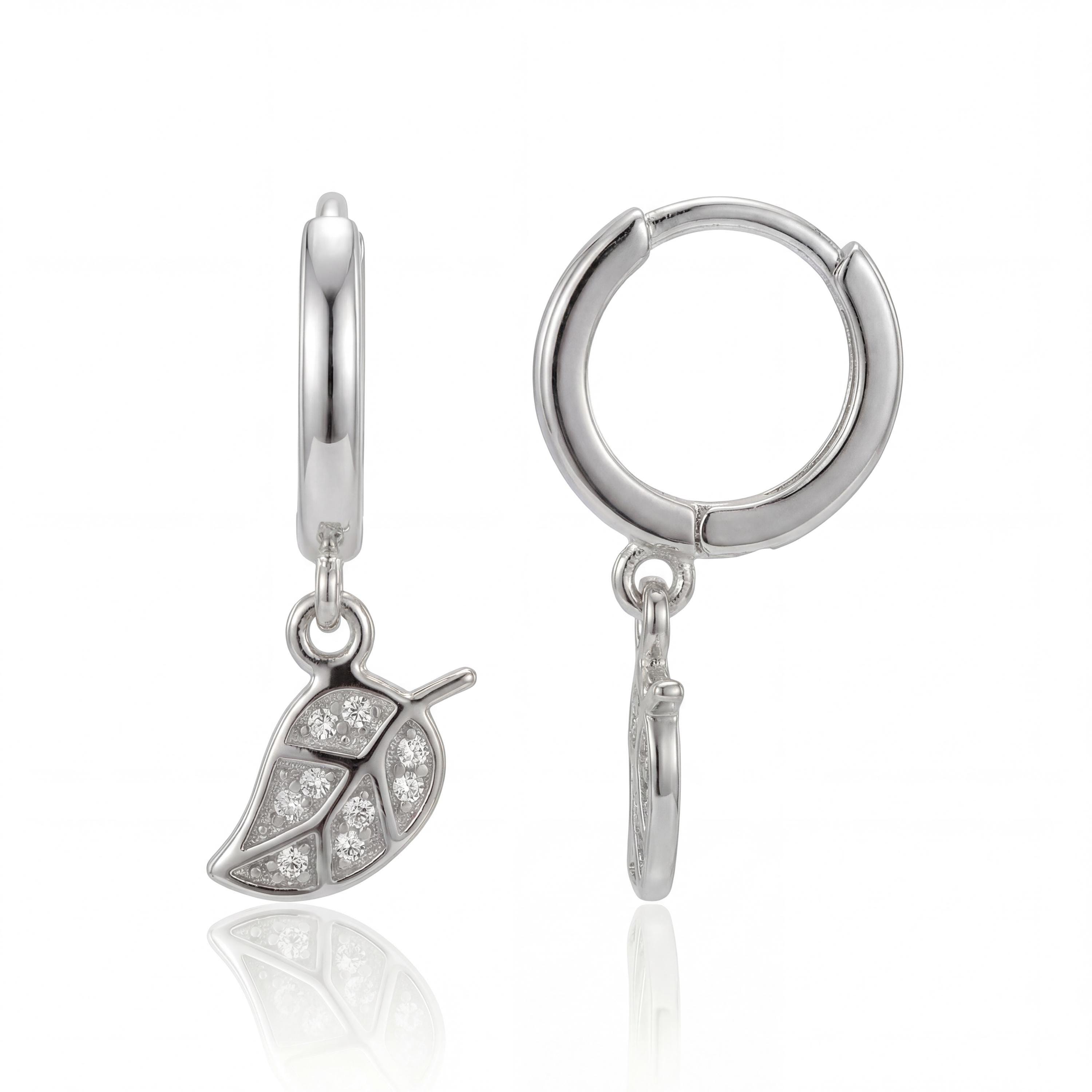 14K gold leaf hoop earrings, styled view