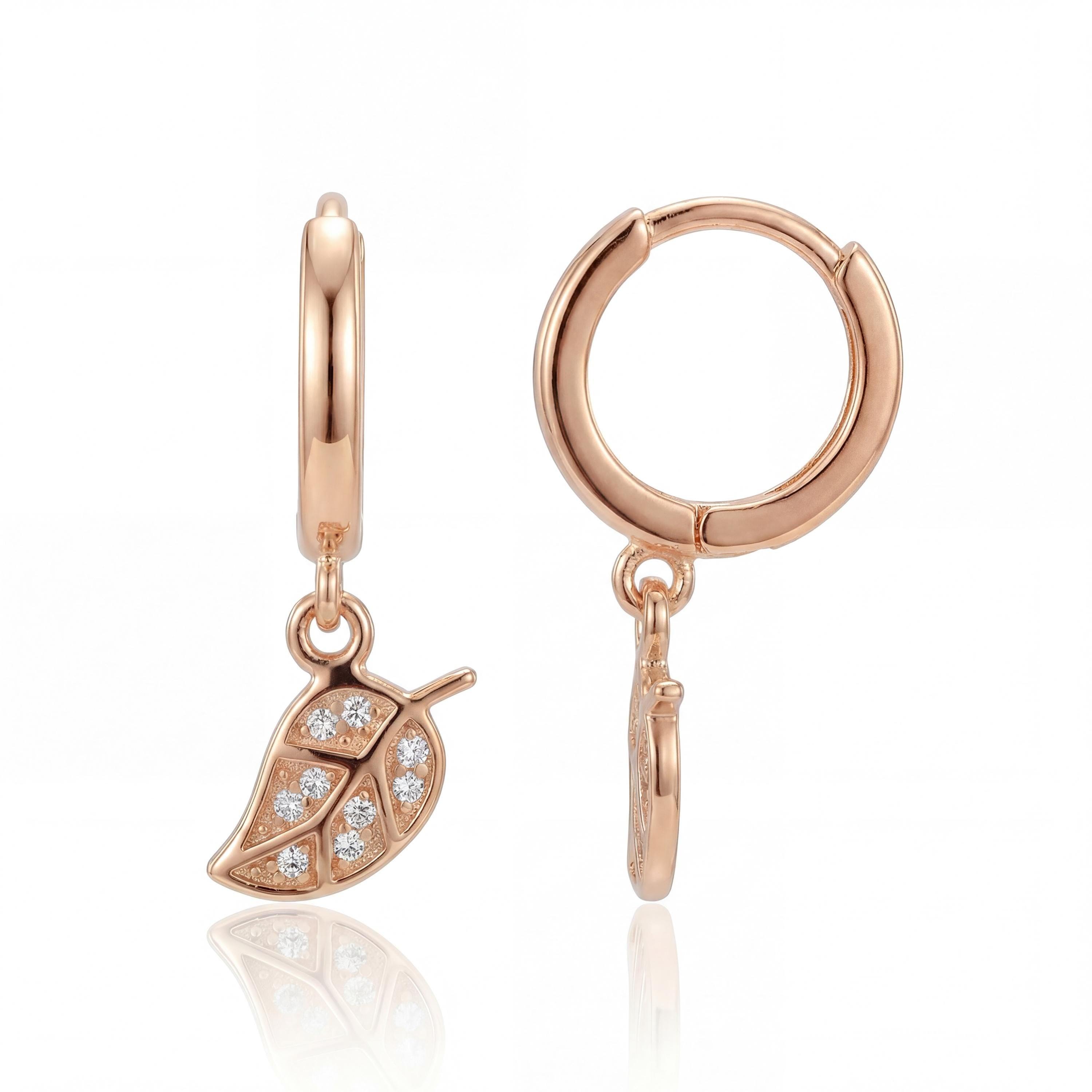 14K gold leaf hoop earrings, close-up detail