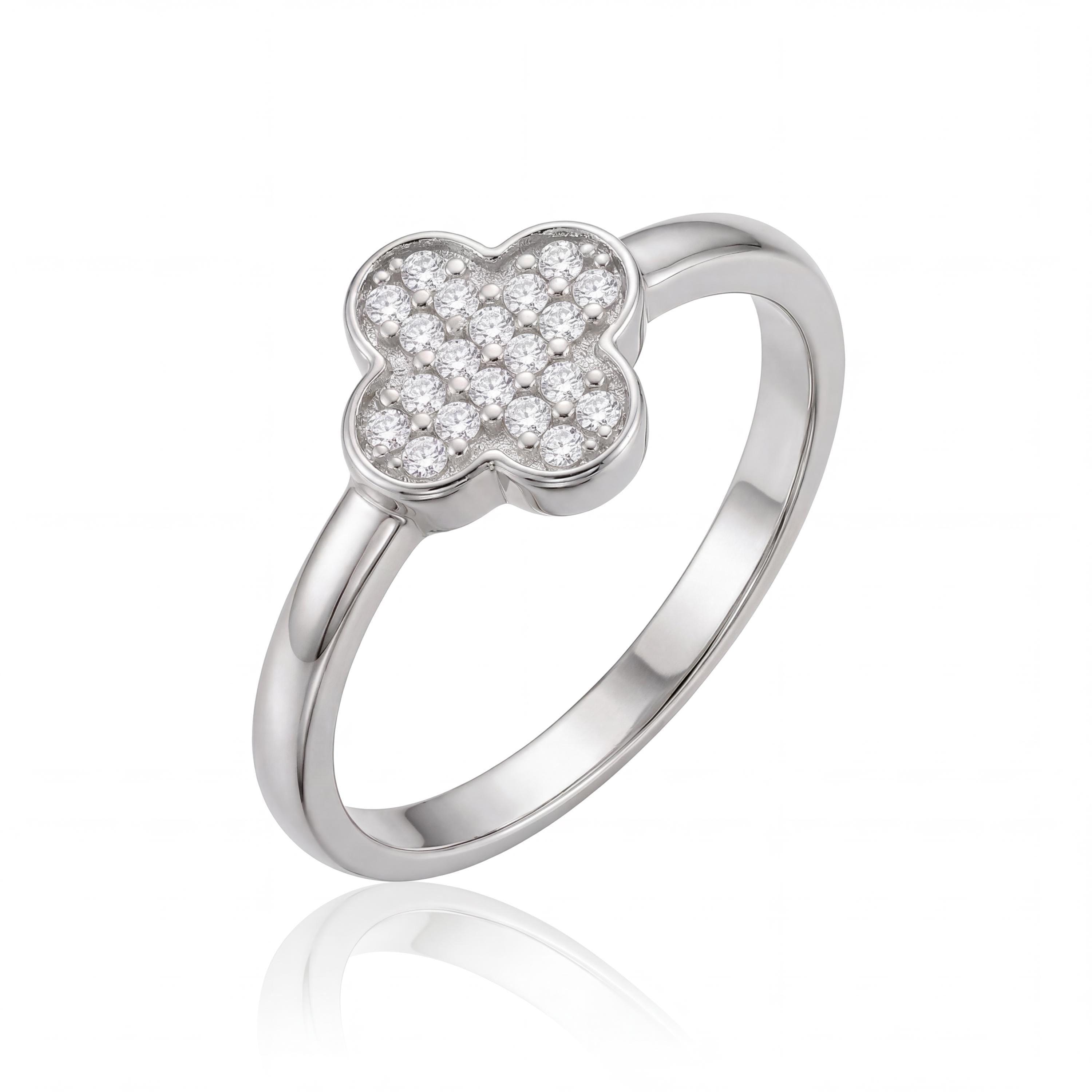 14K Solid Gold Clover Ring, Cubic Zirconia Cluster, Minimal Flower Jewelry, Dainty Everyday