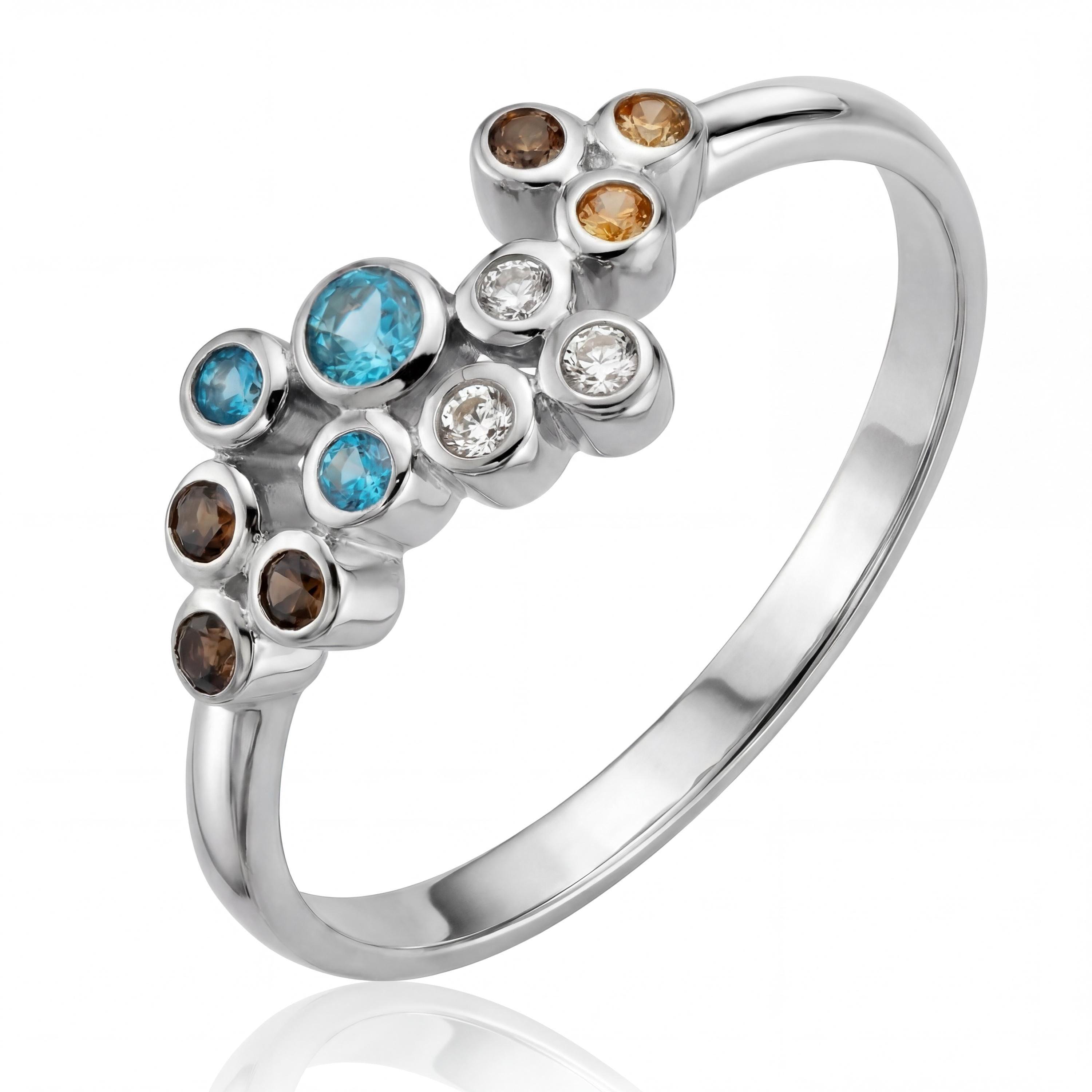 14K Solid Gold Multi Stone Ring, Colorful Cluster Gemstone Band - Dainty Fine Jewelry