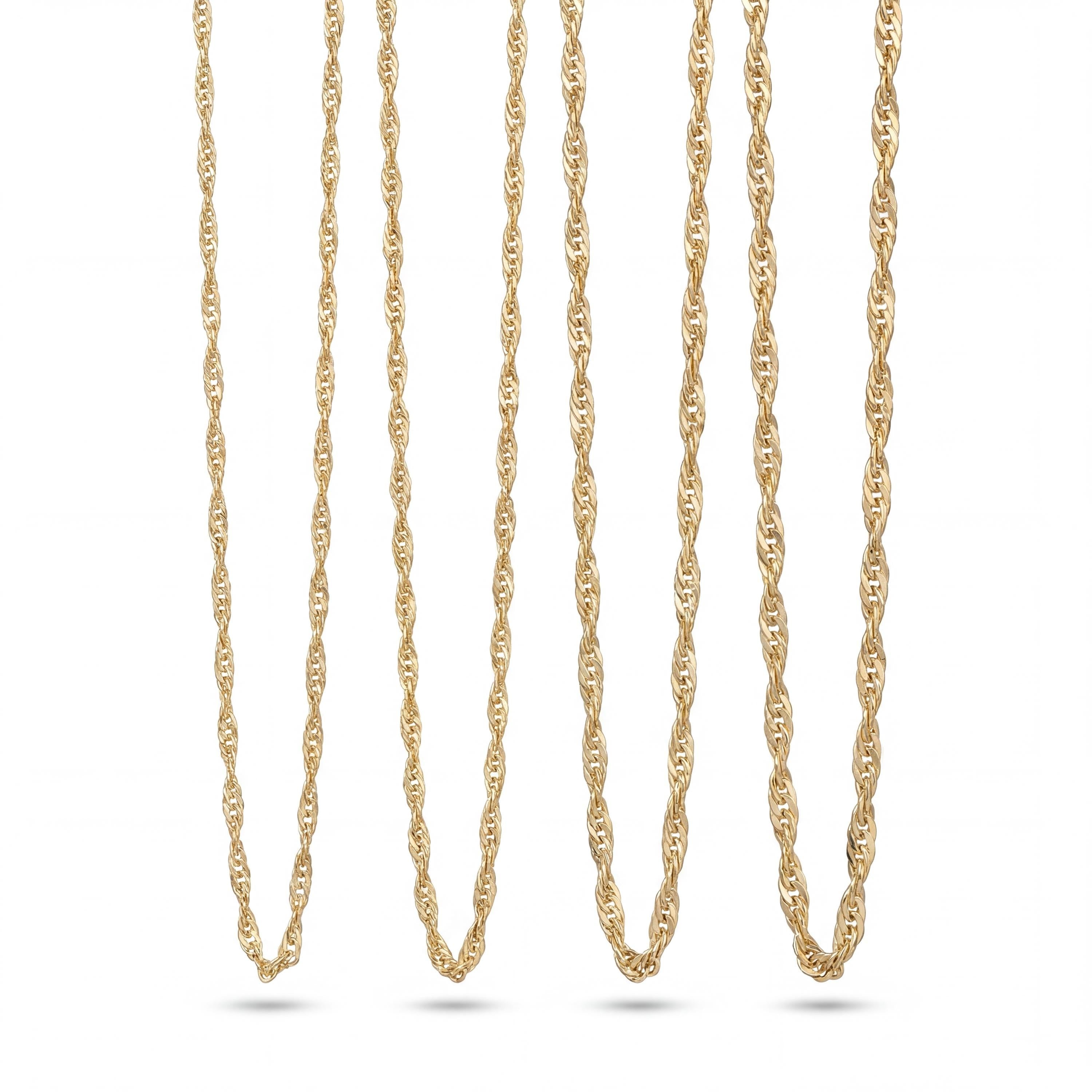 14K Solid Gold Singapore Chain Necklace, Twisted Rope, Minimal Elegant Layering Jewelry