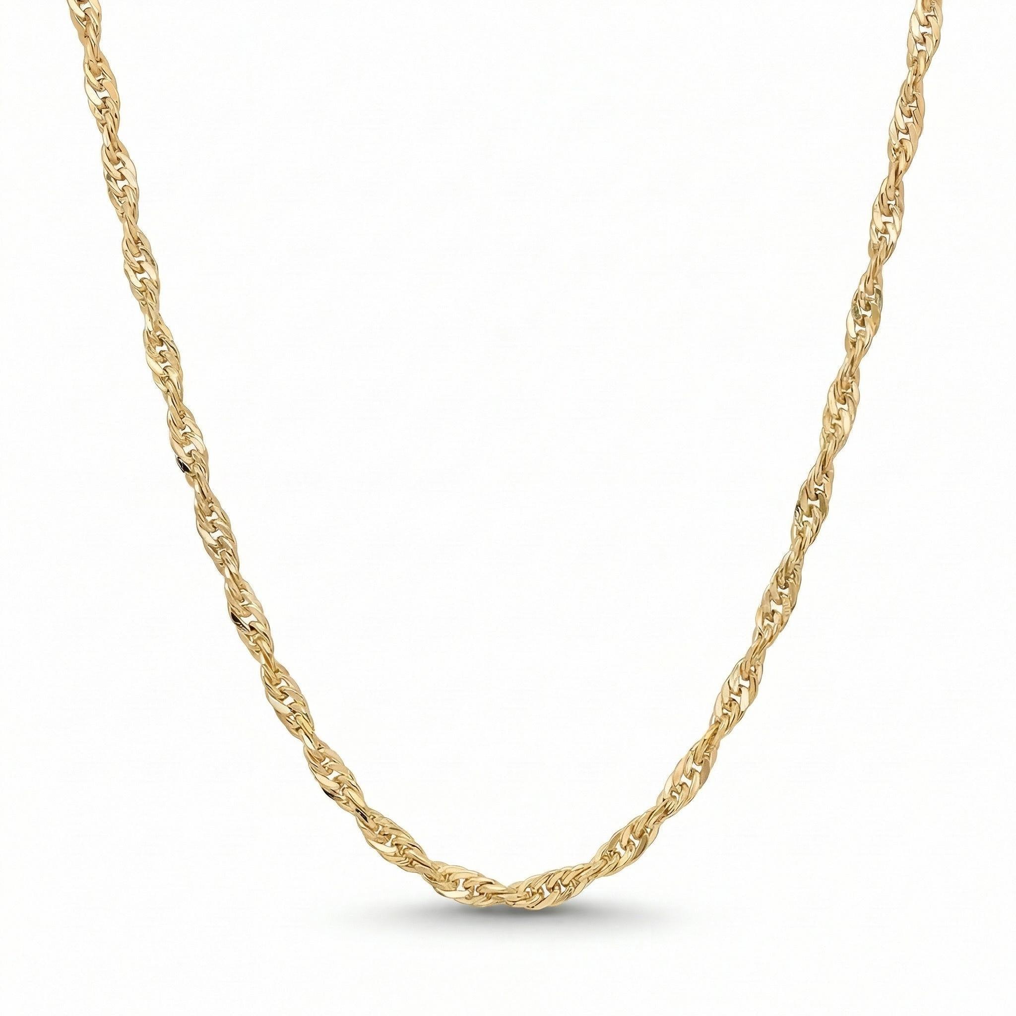 14K solid gold Singapore chain necklace, twisted rope, product photo