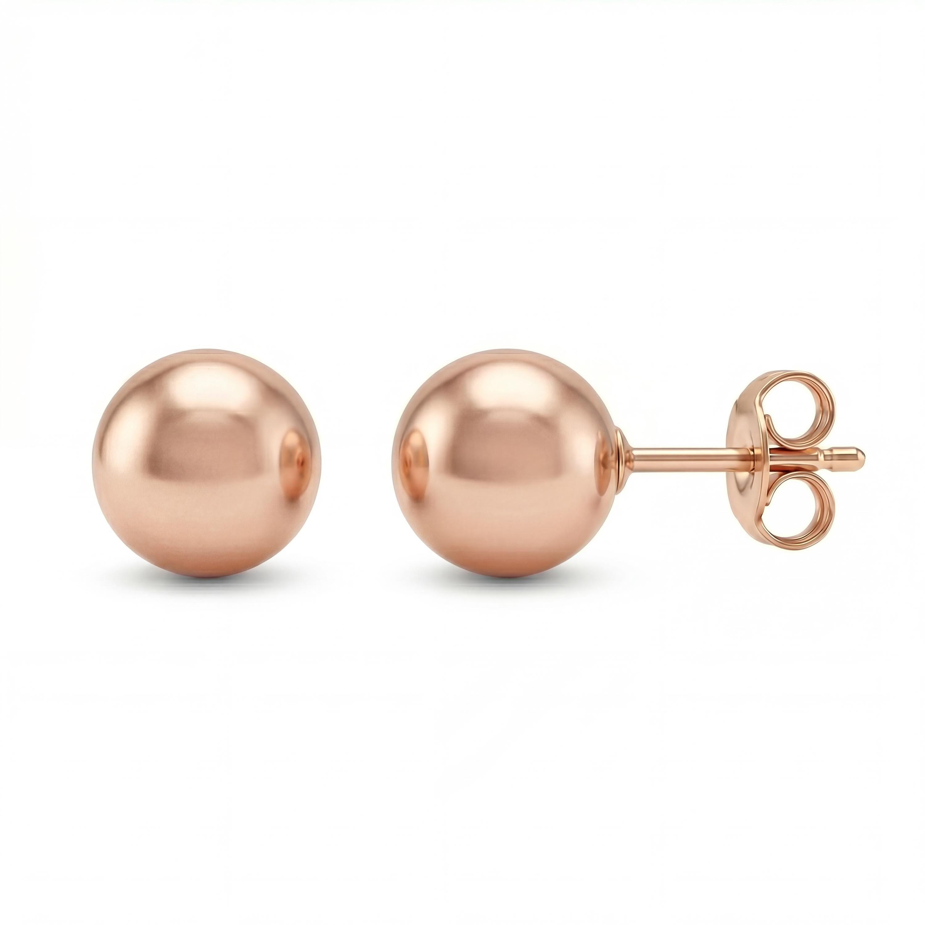 14K solid gold ball stud earrings, close-up detail