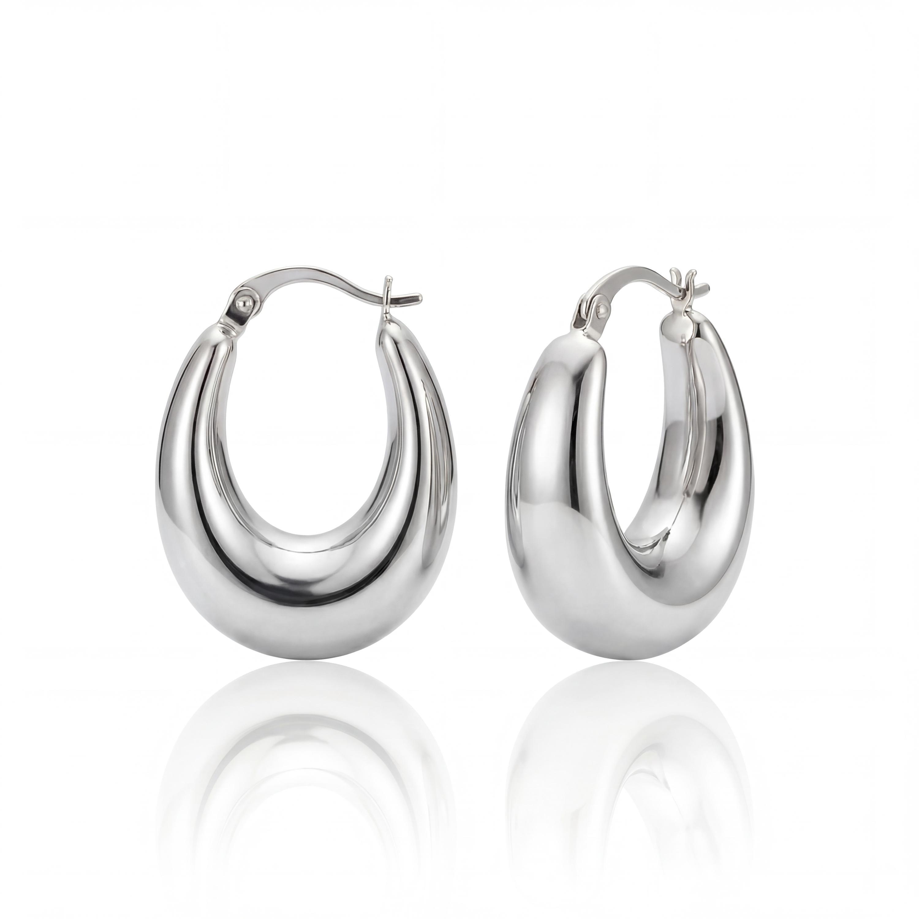 14K solid gold chunky hoop earrings, styled view