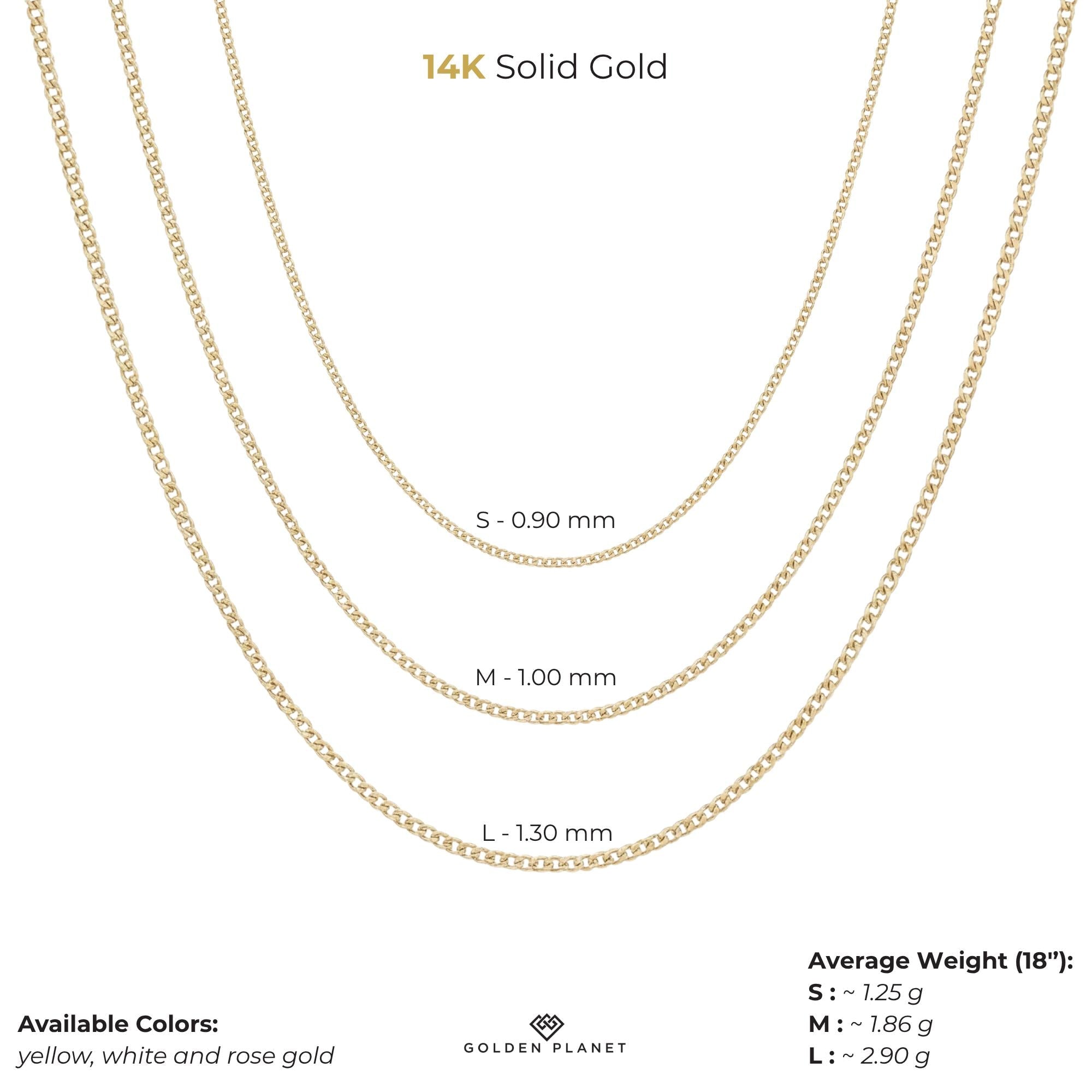 14K Solid Gold Curb Chain Necklace, Gourmet Link Chain - Minimal Dainty Fine Jewelry Layering