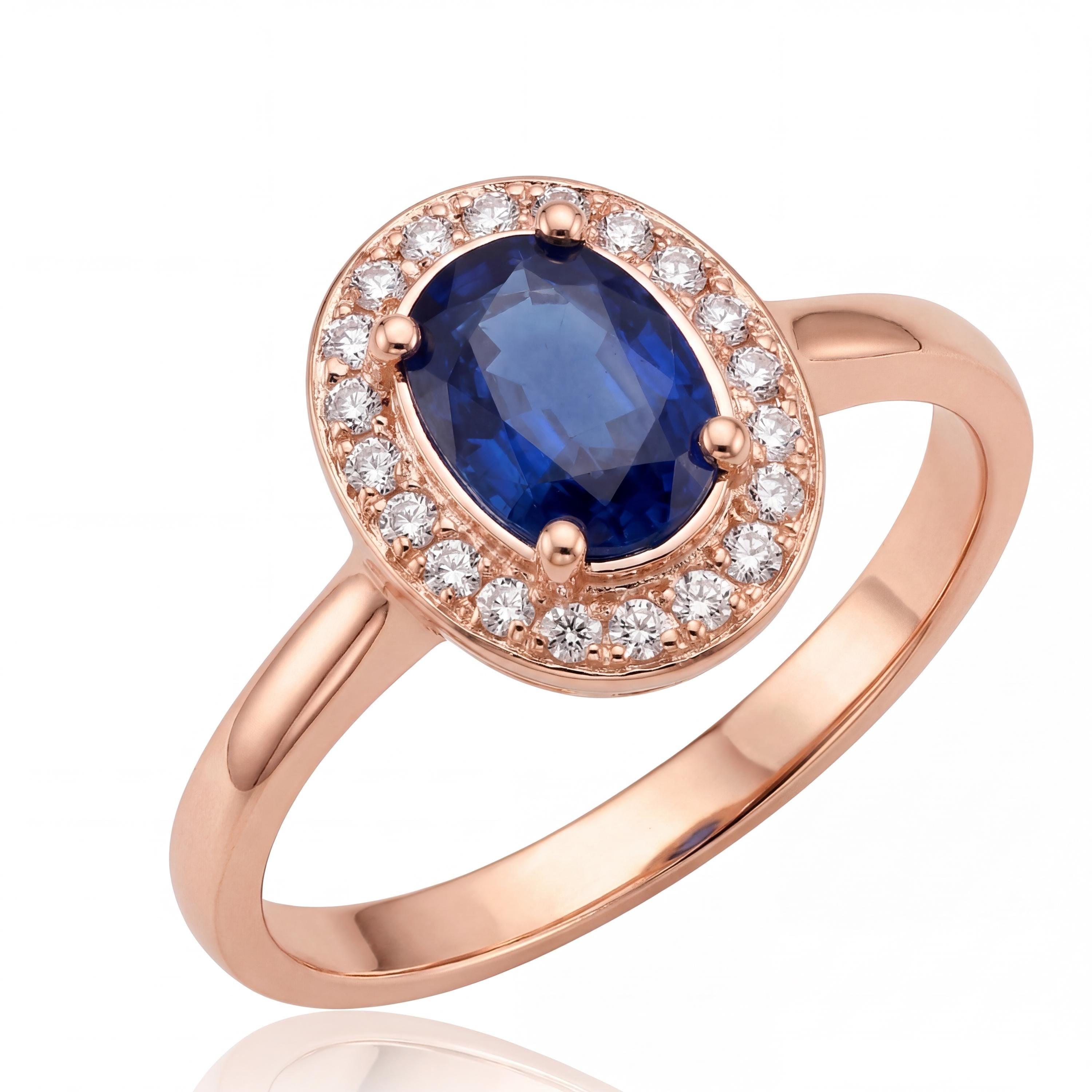 14K solid gold sapphire ring, oval halo, close-up detail