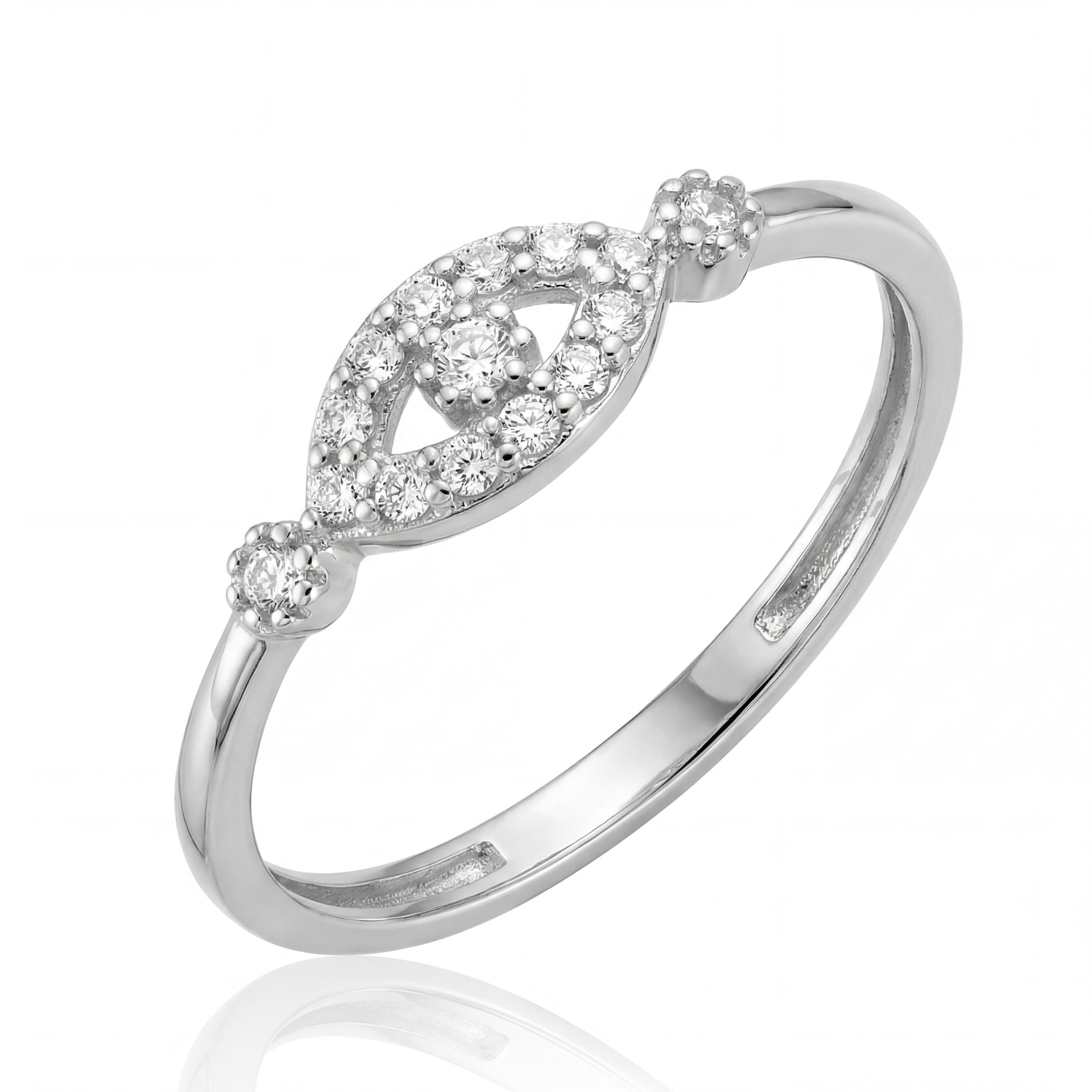 14k Gold Evil Eye Ring Dainty Minimal Oval CZ Stackable Thin Band Jewelry