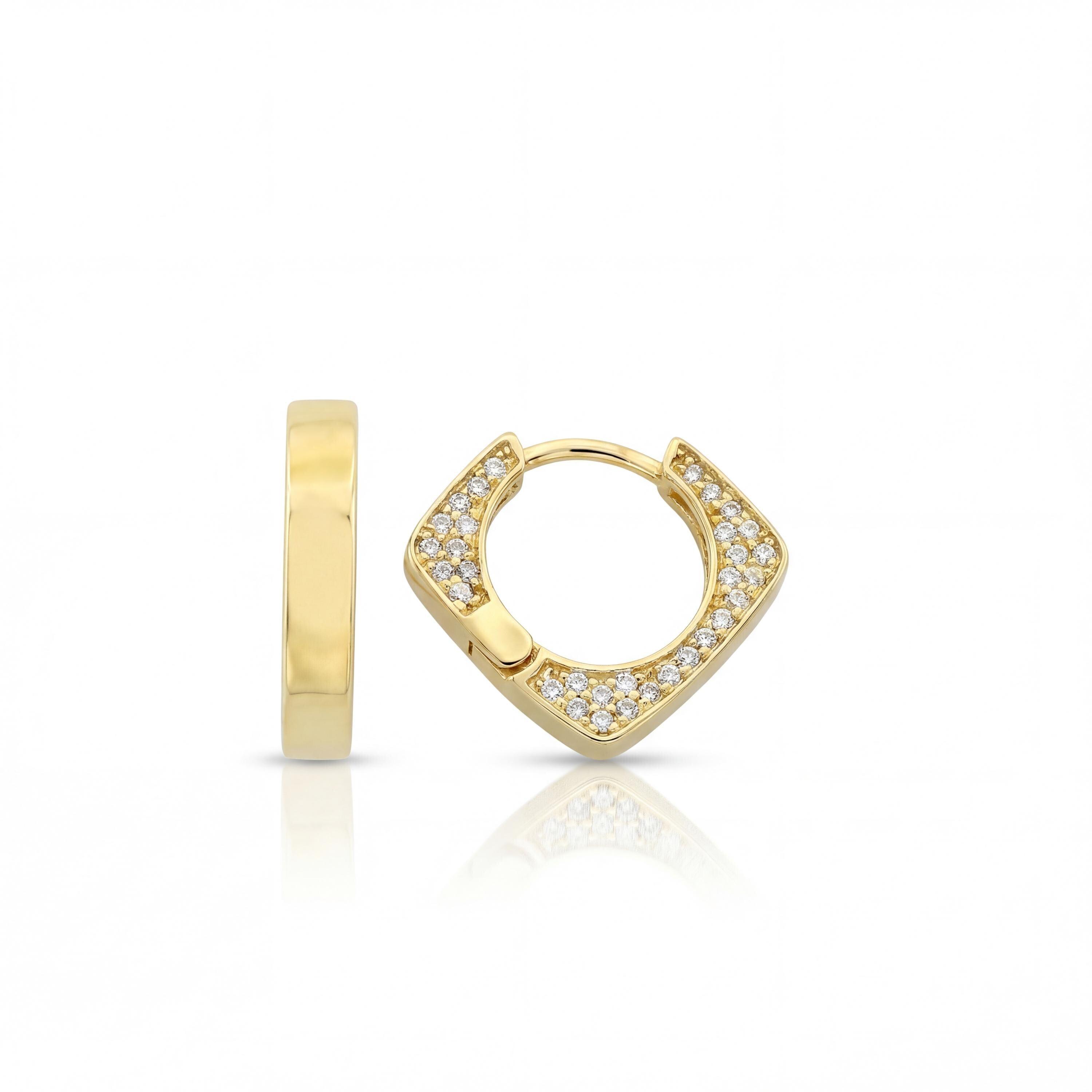 14K solid gold geometric huggie earrings, square hoop, product photo