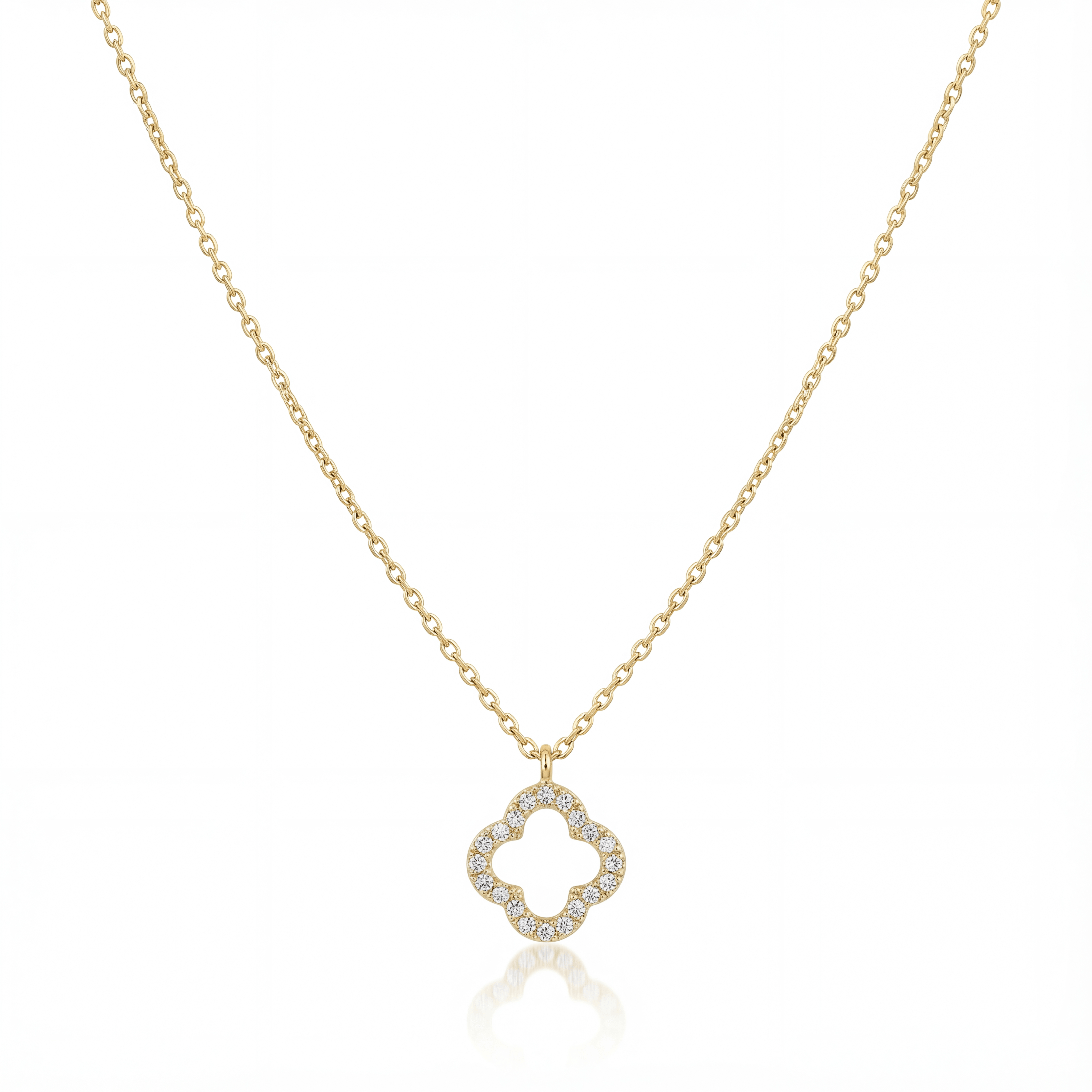 14K solid gold open quatrefoil clover necklace in yellow gold