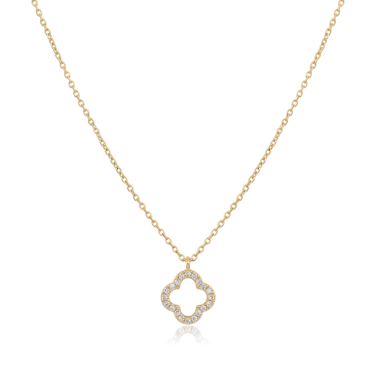 14K gold open quatrefoil clover necklace in yellow gold
