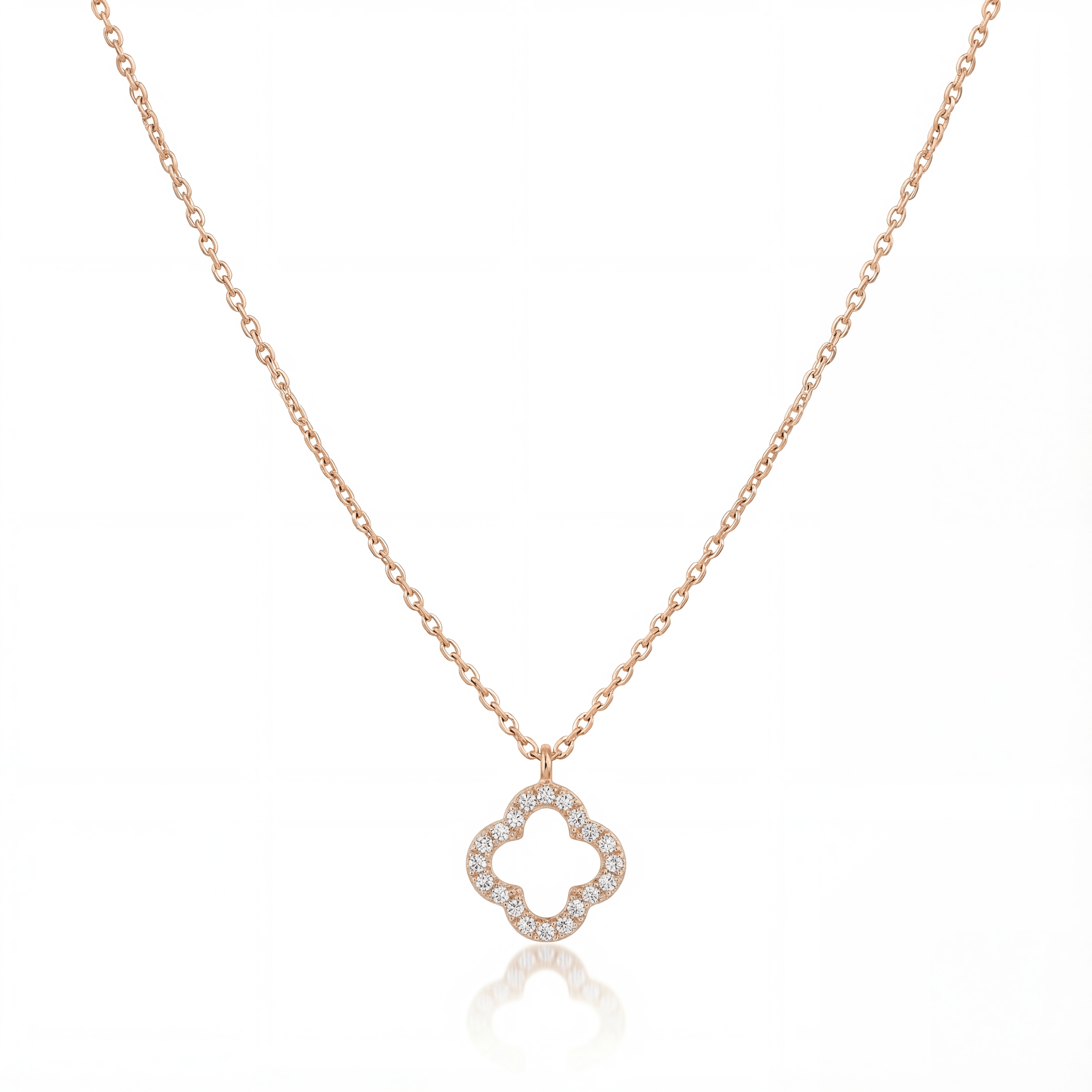 14K solid gold open quatrefoil clover necklace in rose gold