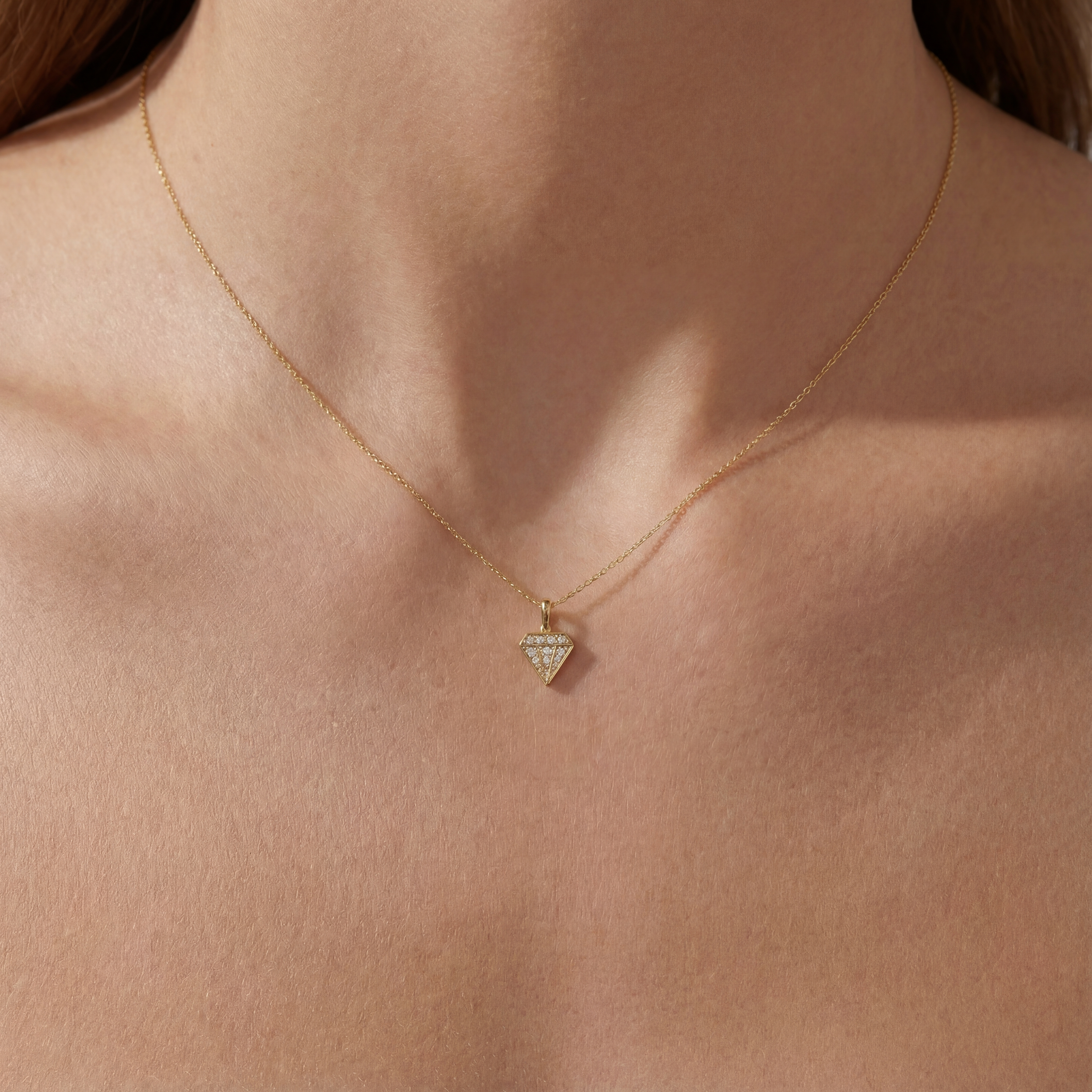 14K Solid Diamond Silhouette Pendant Necklace, Handmade Real Gold Necklace, Dainty Minimal Jewelry