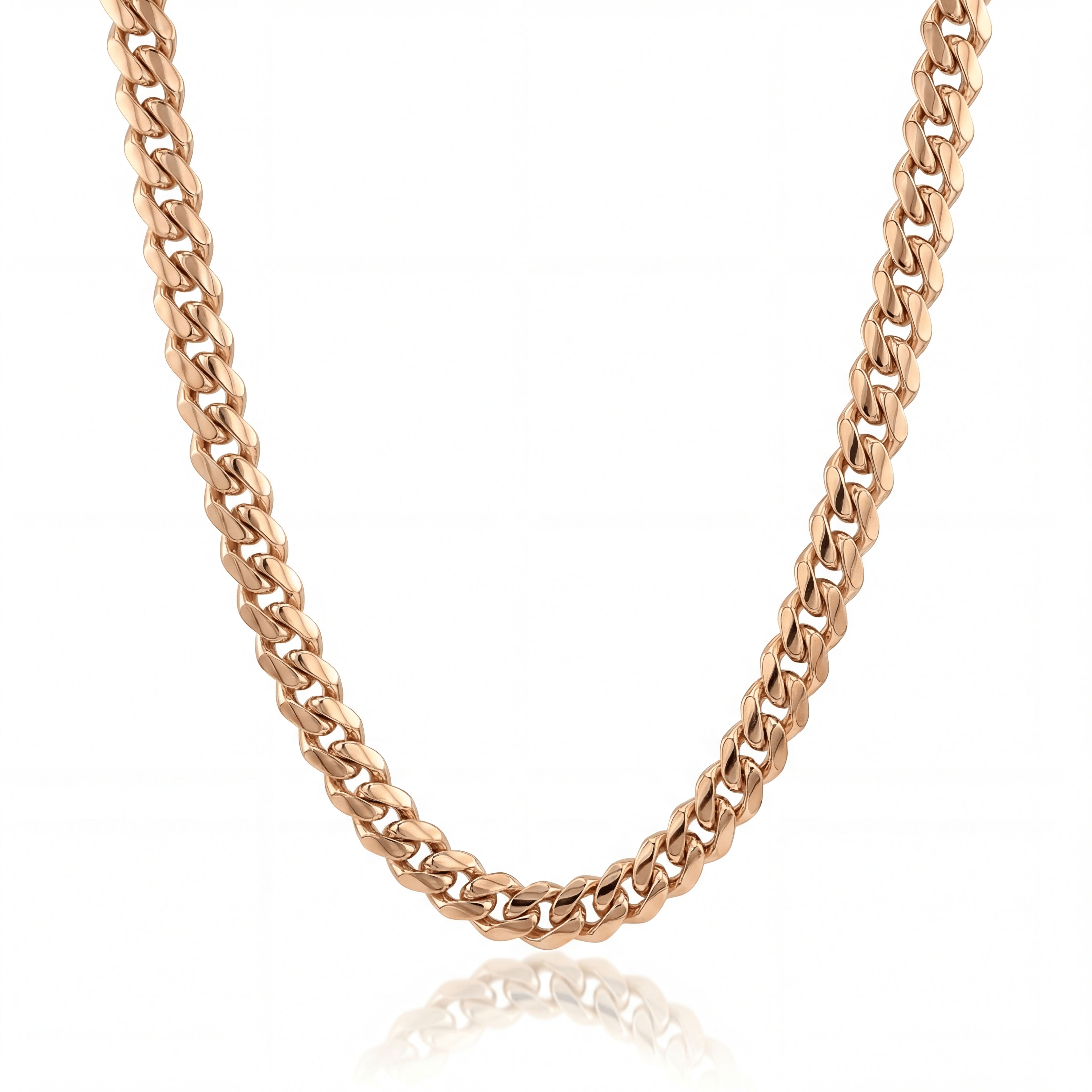 14K solid gold Cuban curb link chain necklace in rose gold