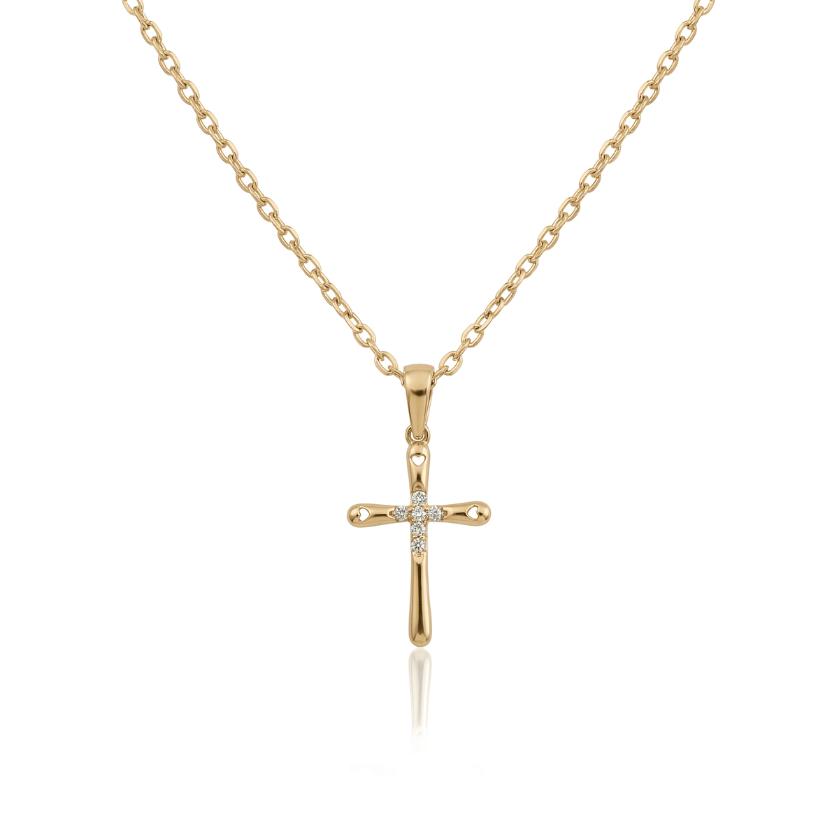 14K gold minimal cross pendant necklace in yellow gold