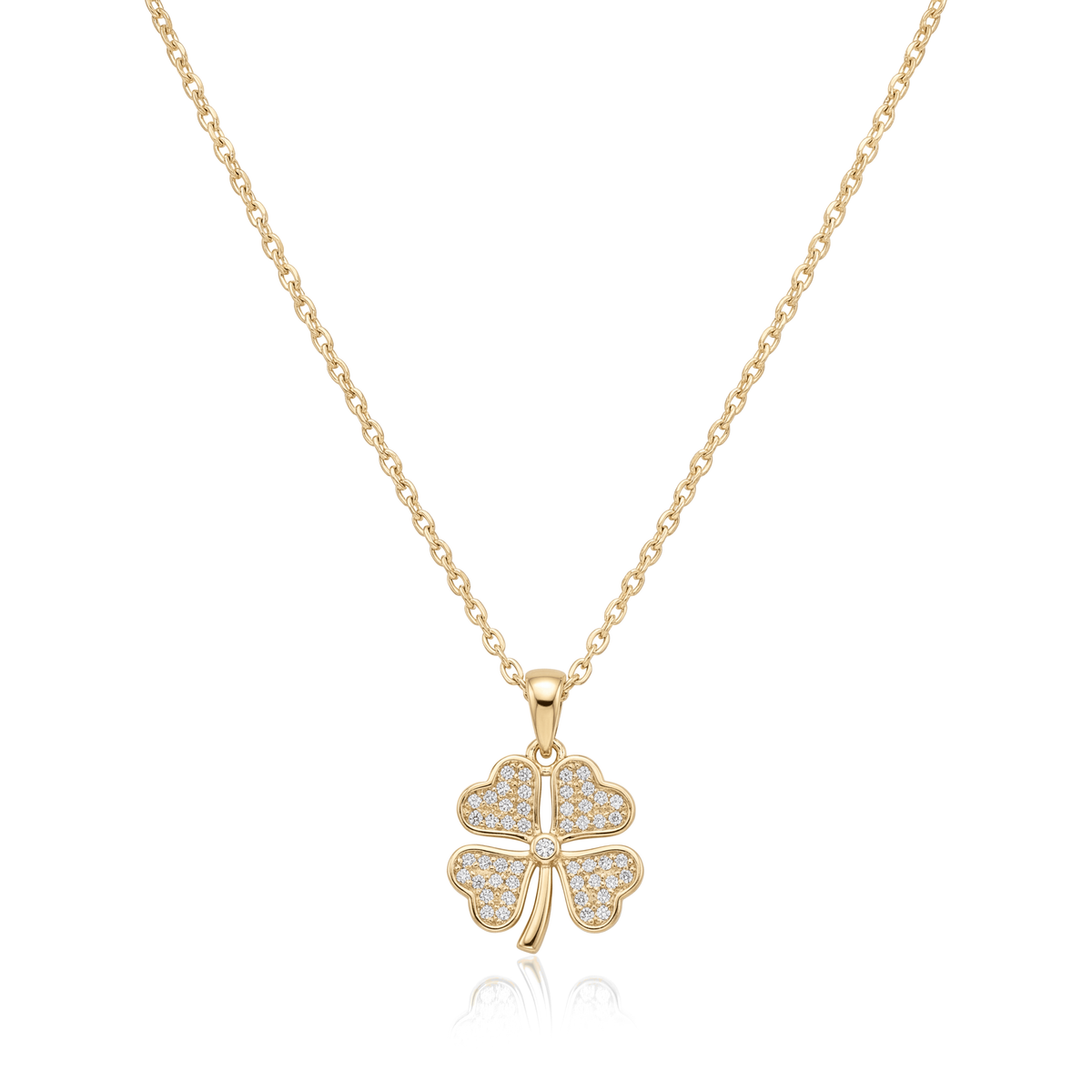 14K gold CZ clover necklace in yellow gold