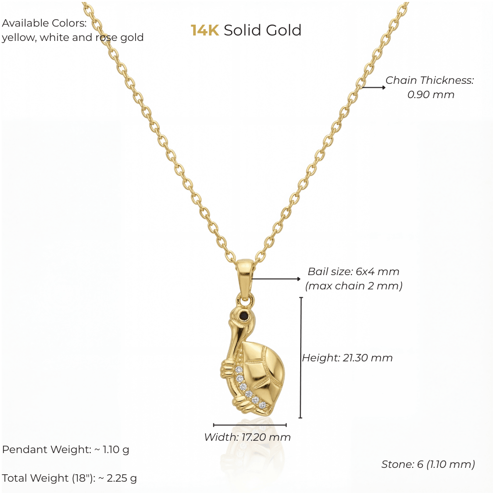 14K Solid Gold Turtle Tortoise Pendant Necklace, Handmade Real Gold, Dainty Minimal Jewelry