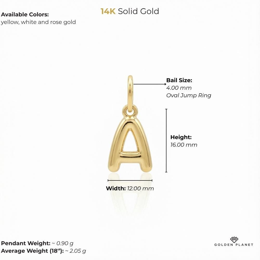 14K gold letter size and weight guide, size and weight guide