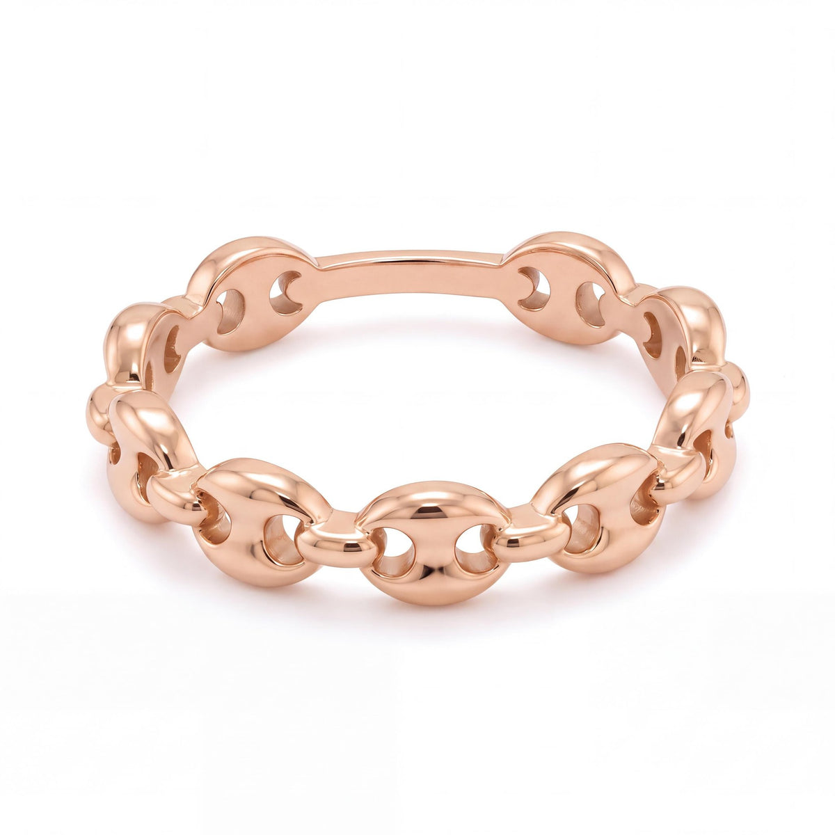14K rose gold mariner link ring front view on white background