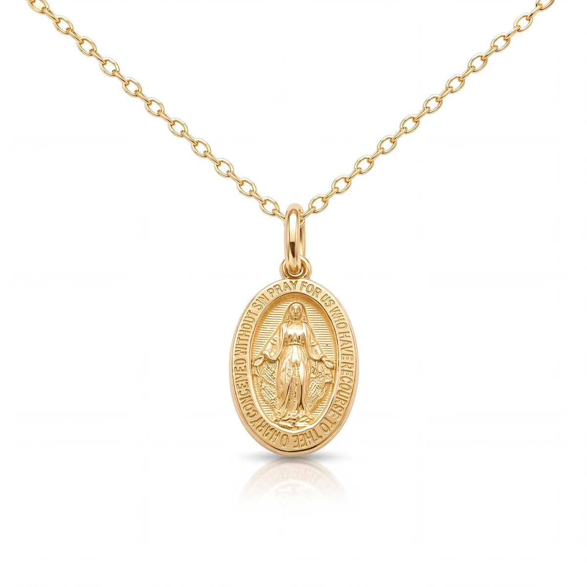 14K gold miraculous medal necklace, product photo