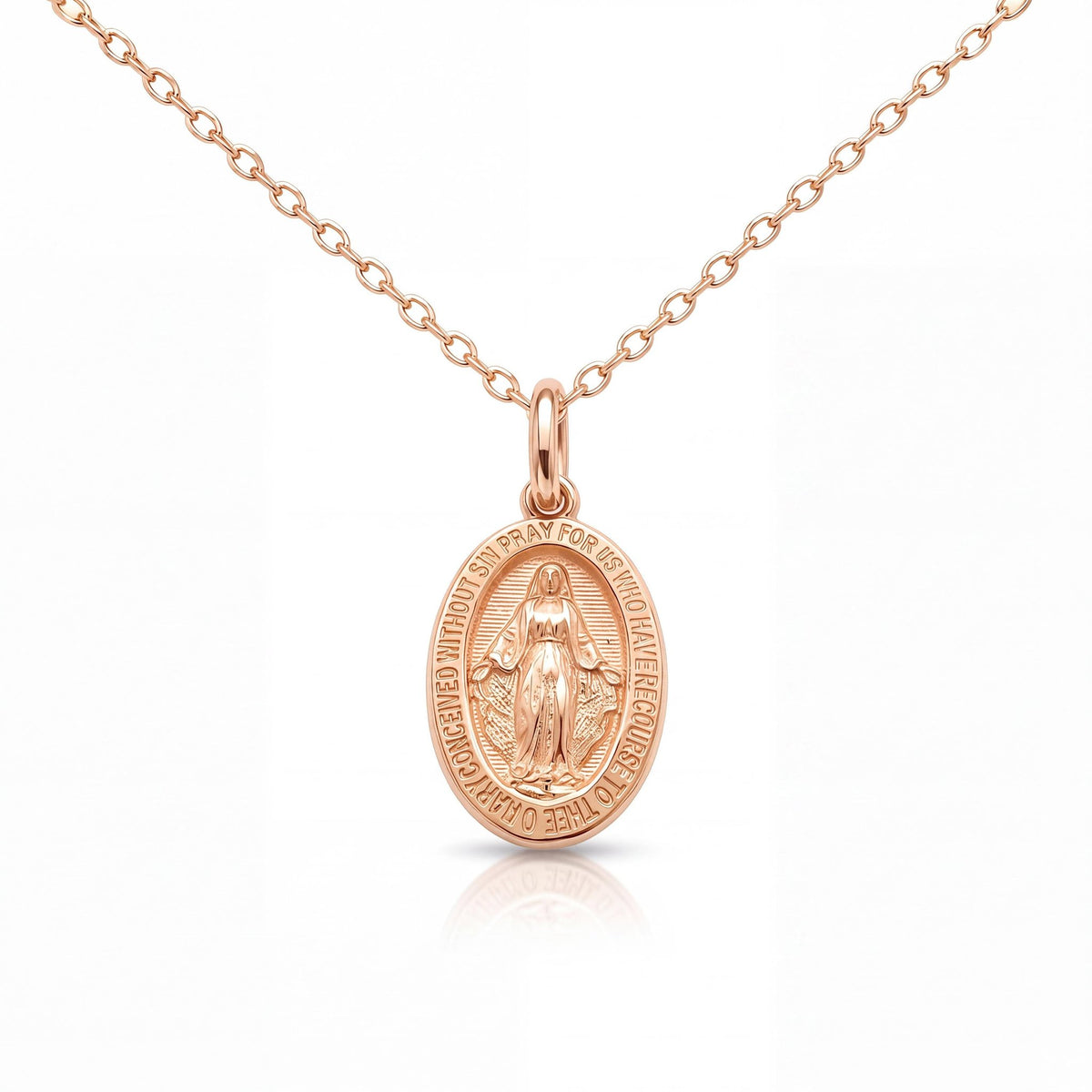14K gold miraculous medal necklace, product photo