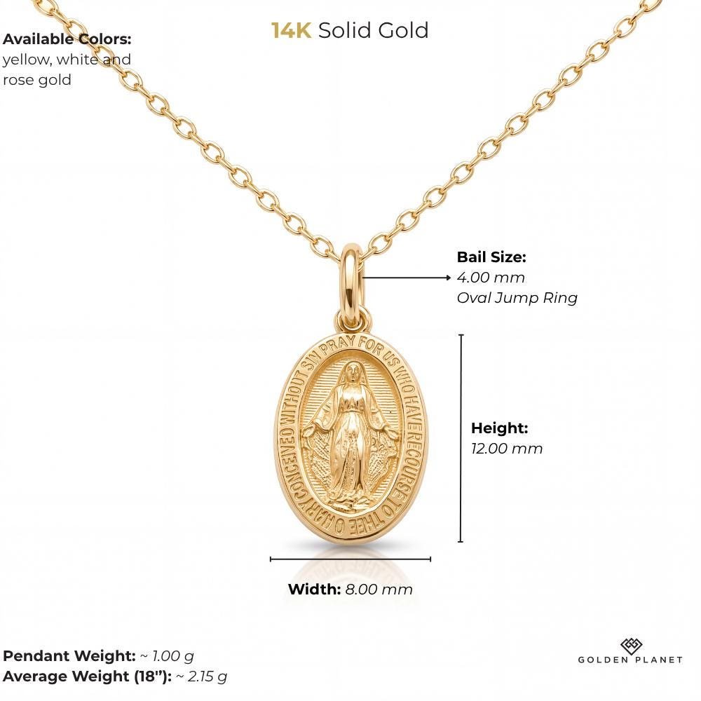 14K gold miraculous medal size and weight guide, size and weight guide