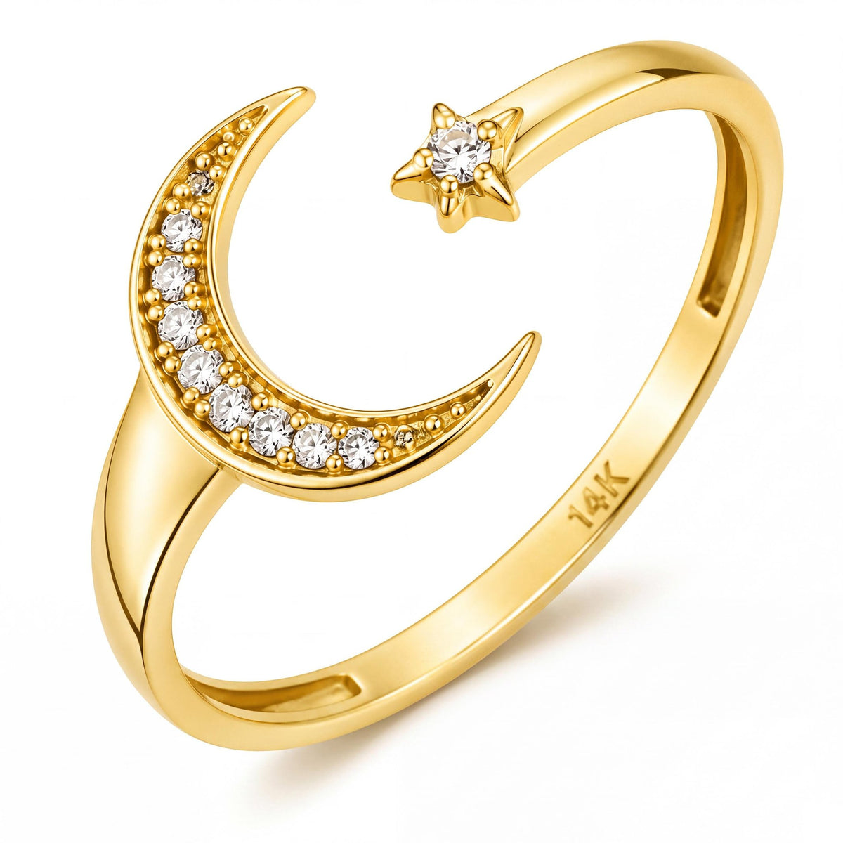 14K gold moon and star ring, product photo