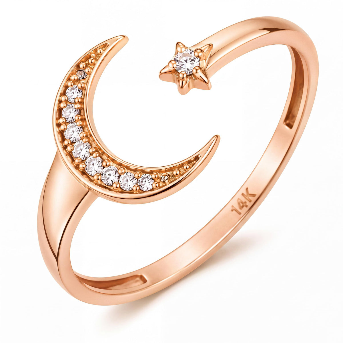 14K gold moon and star ring, product photo