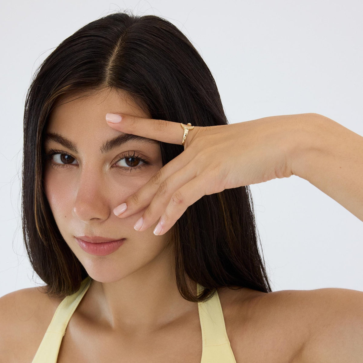 14K gold moon and star ring, styled view
