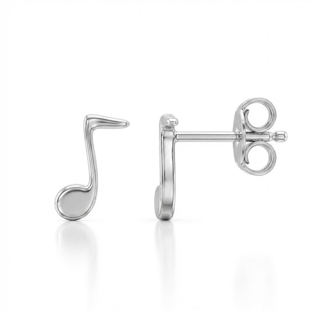 14K gold music note stud earrings, product photo