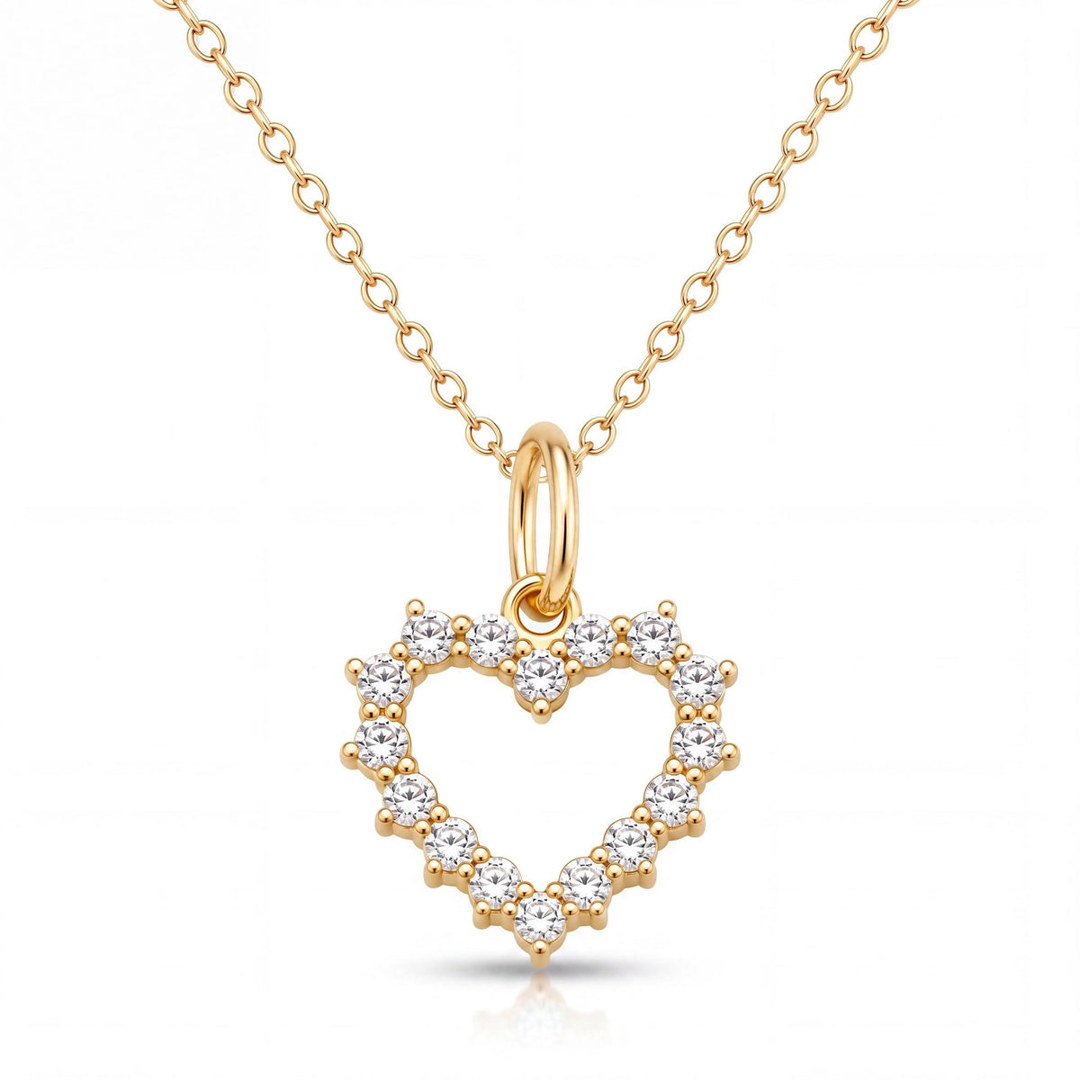 14K gold open heart pendant necklace, product photo