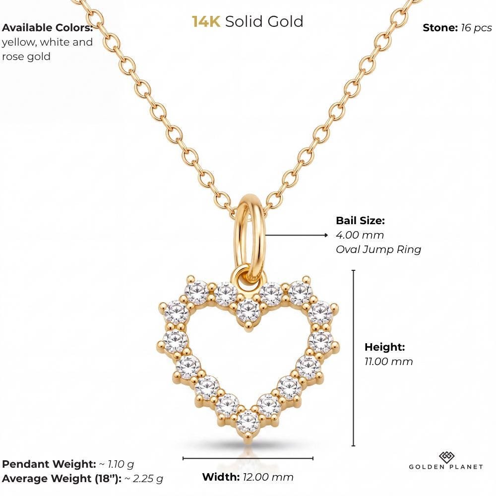 14K gold open heart size and weight guide, size and weight guide