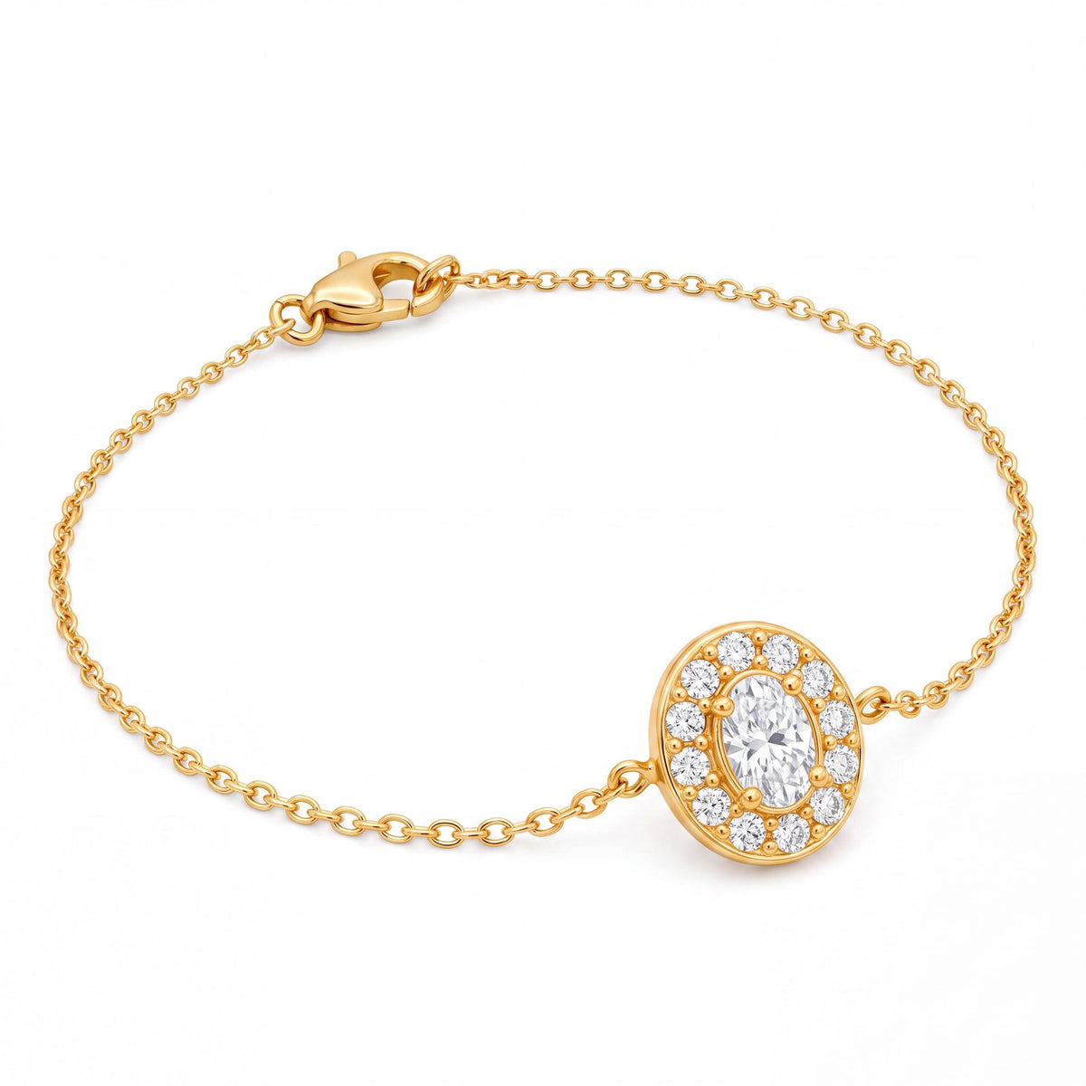14K gold oval birthstone bracelet, product photo