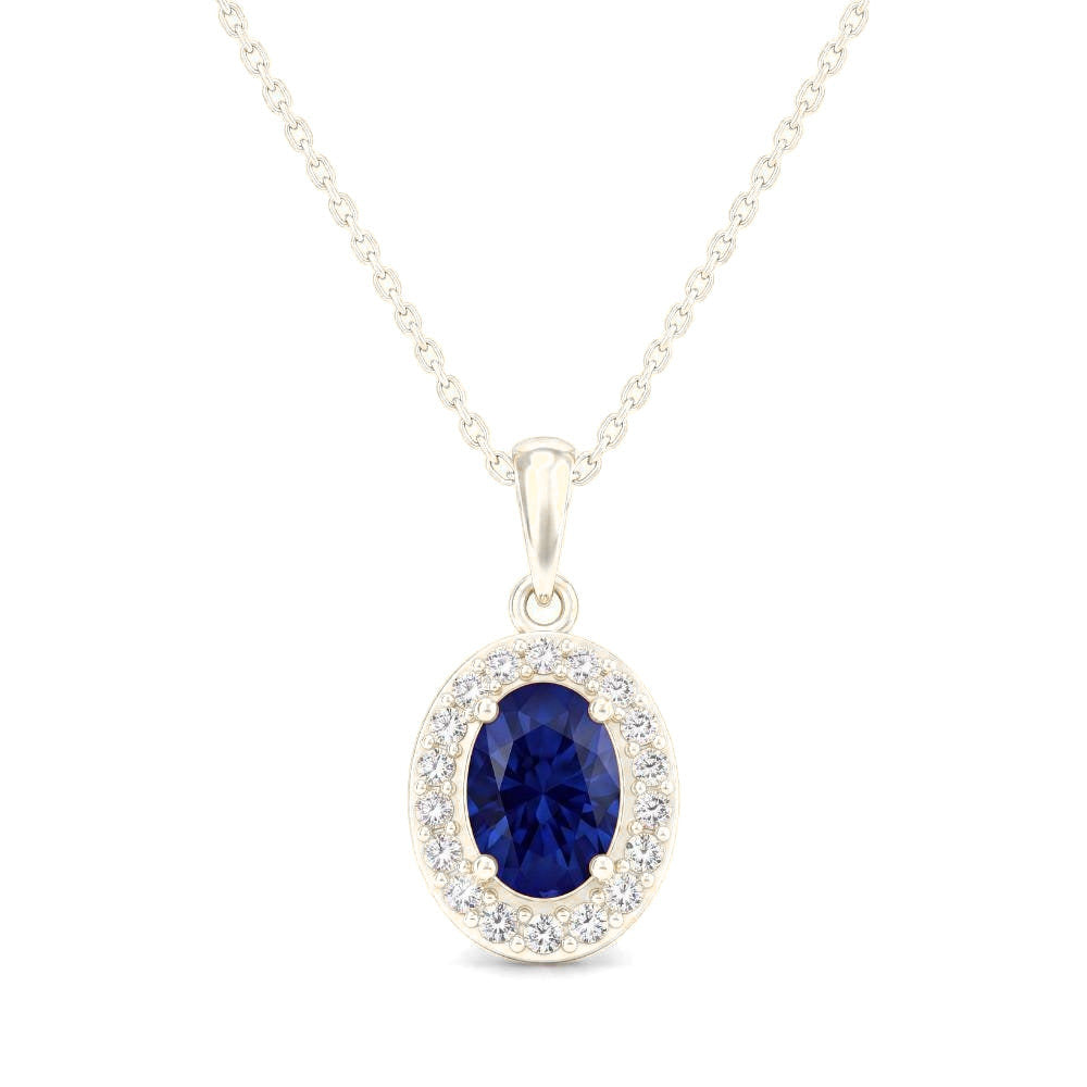 14K white gold Oval Halo Necklace