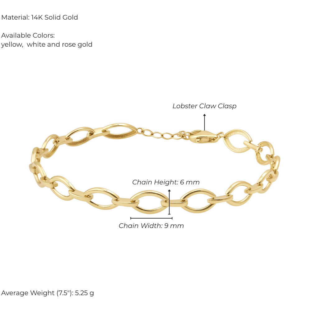 Gold bracelet with lobster claw clasp on a white background