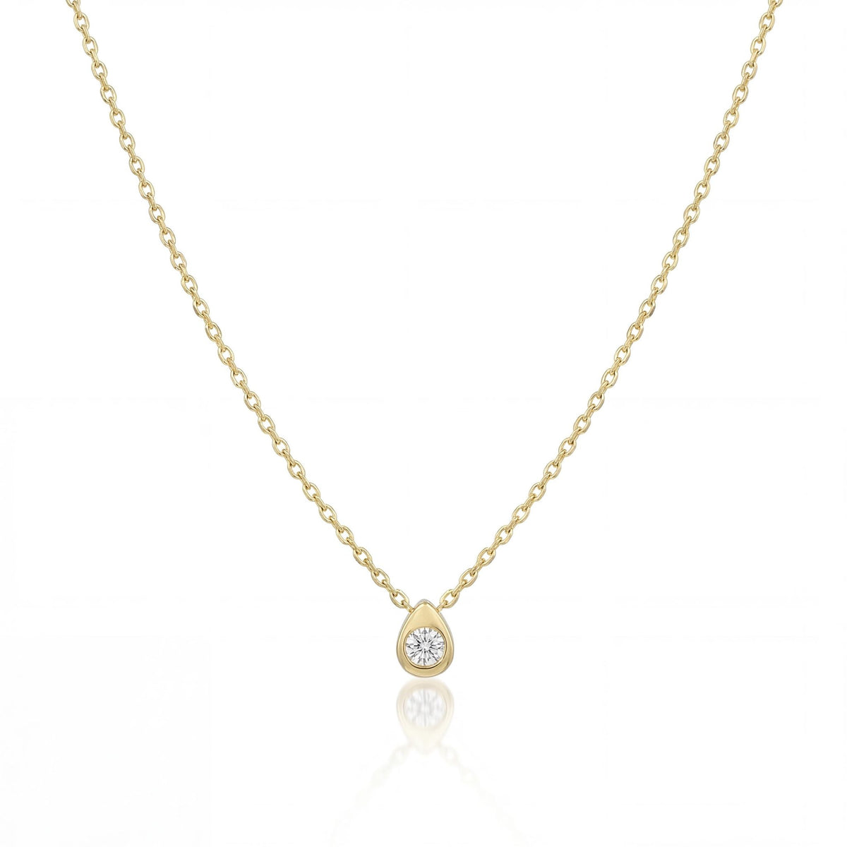 14K gold pear drop necklace, product photo