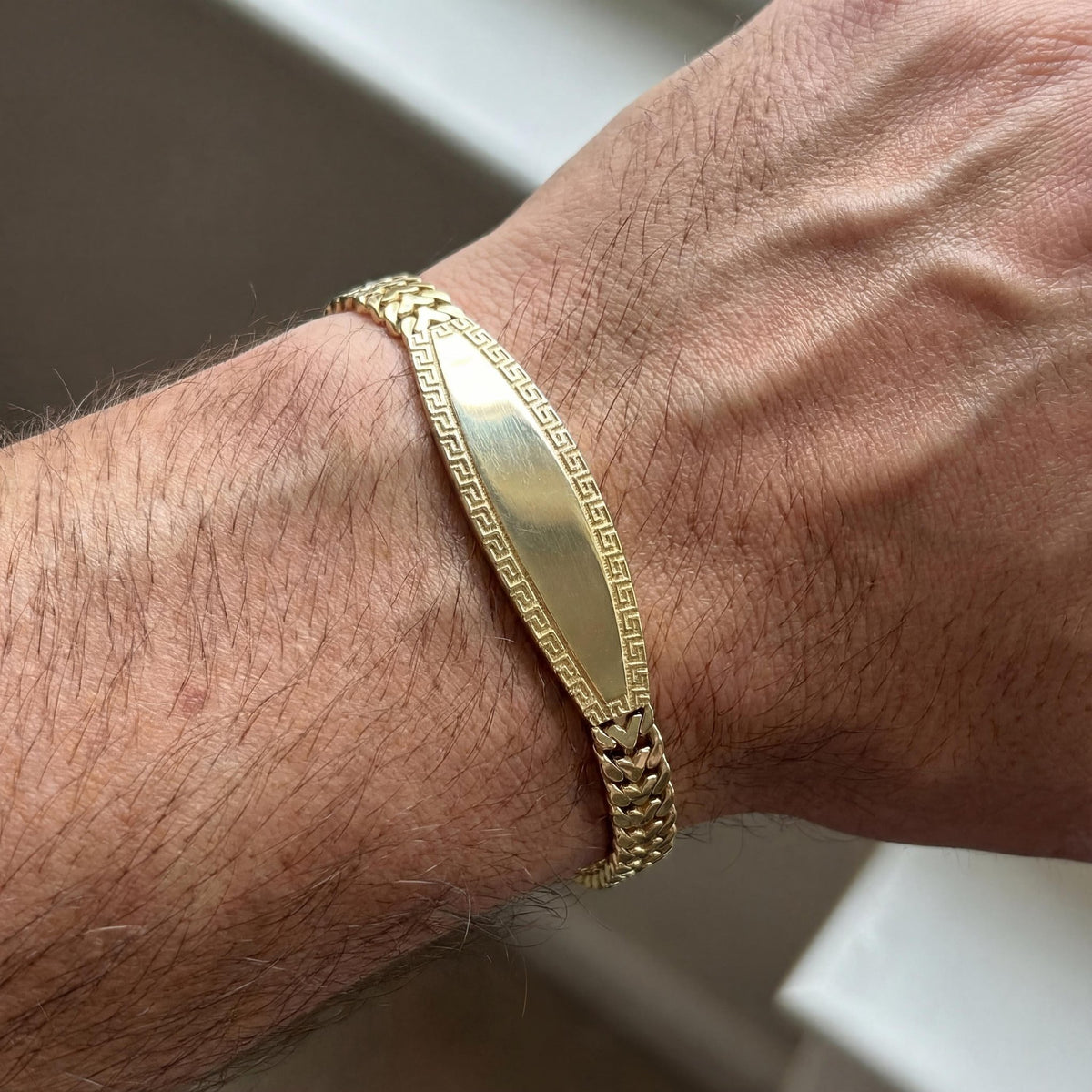 14K gold personalized id name plate bracelet, styled view